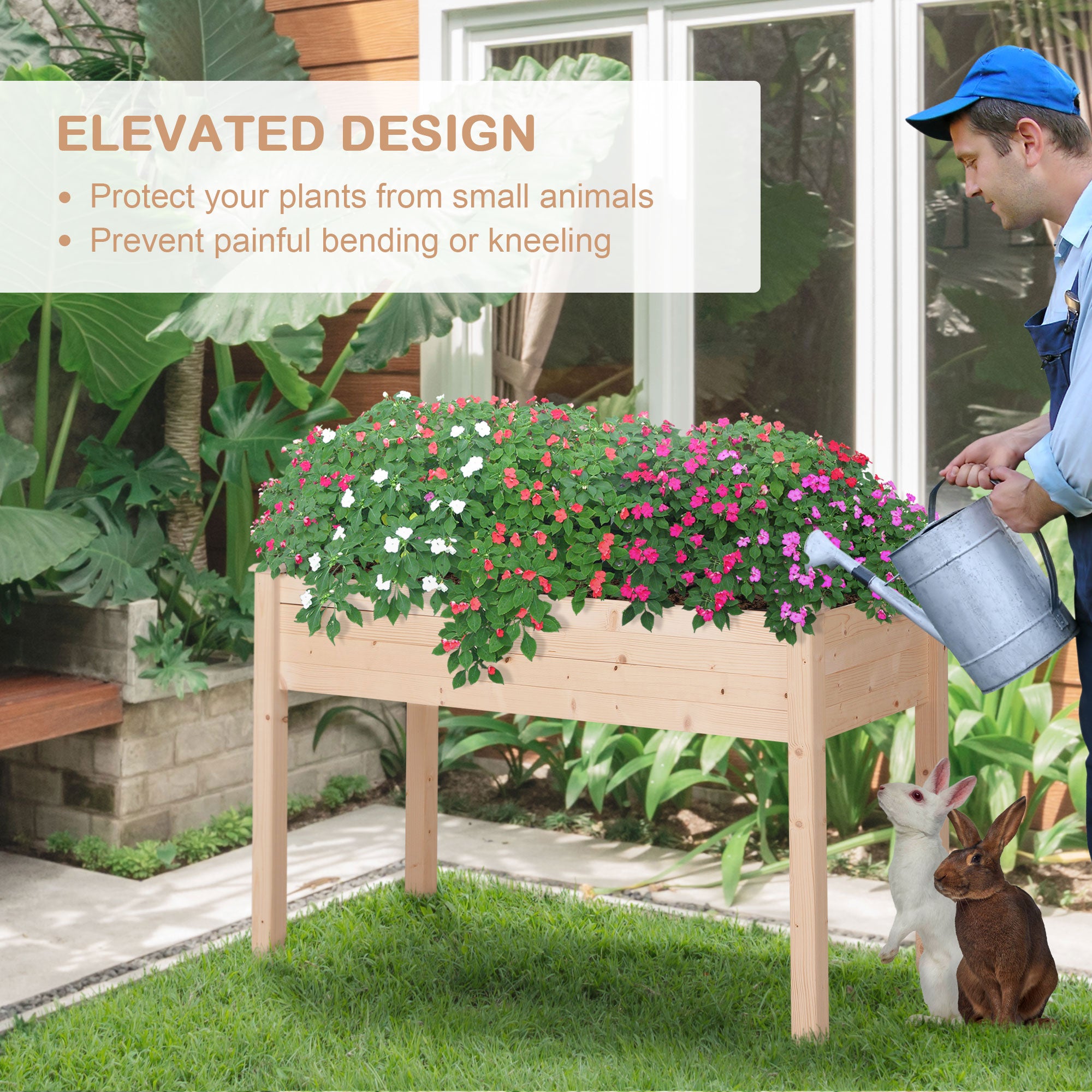 Raised Garden Bed with Legs, 48" x 22" x 30", Elevated Wooden Planter Box, Self-Draining with Bed Liner for Vegetables, Herbs, and Flowers Backyard, Patio, Balcony Use, Natural - Natural Wood - Image 5