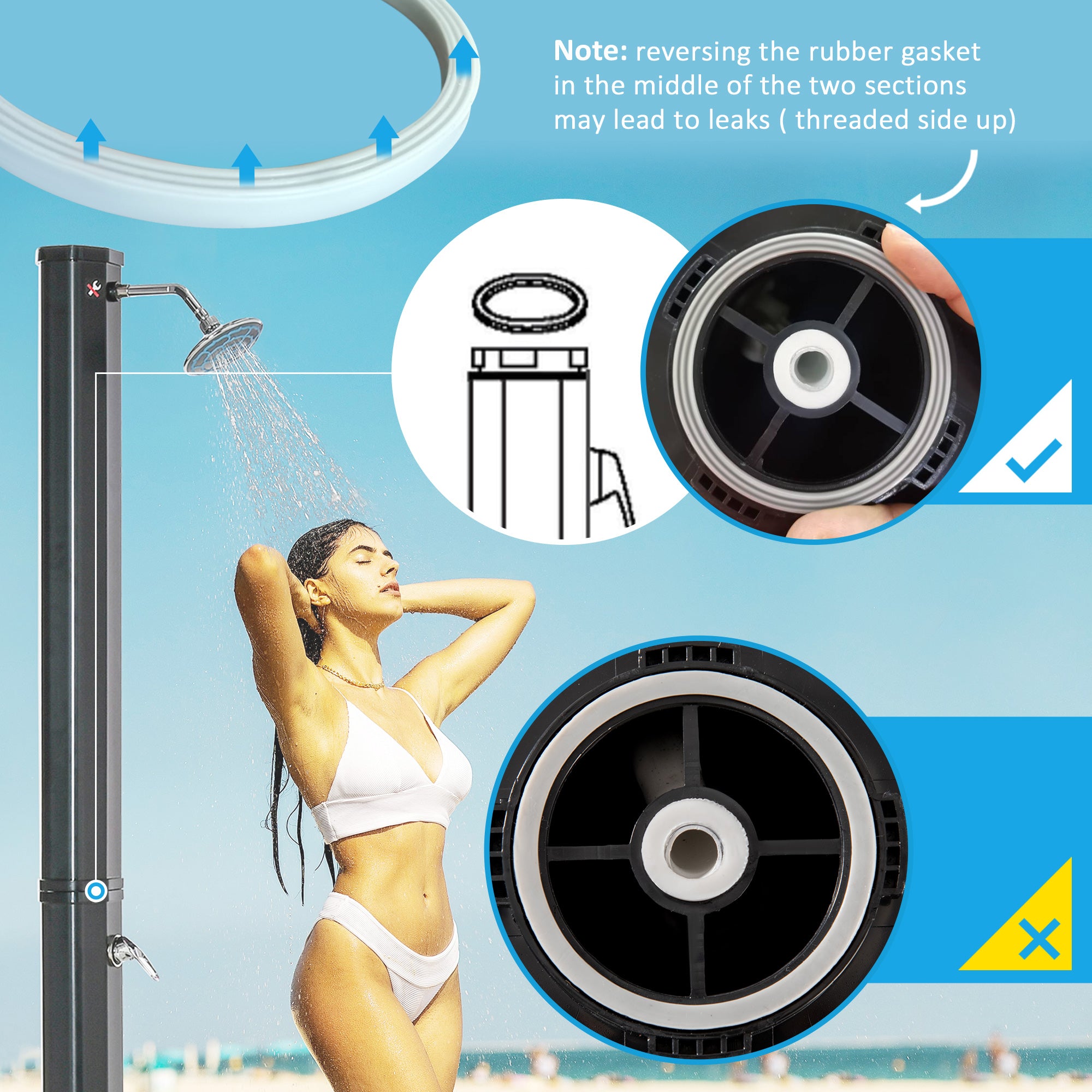 7ft Outdoor Solar Heated Shower with 360 Rotating Shower Head, Foot Shower Faucet, Temperature and Pressure Adjustable, Holds 9.2 Gallons for Backyard Pool