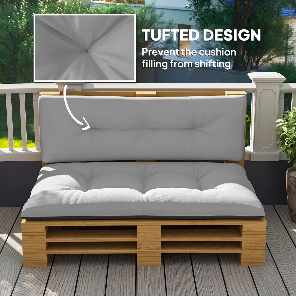 2 Seater Pallet Cushions Outdoor 3.9" Thick Replacement Cushions - Tufted Design for Garden, Patio, Light Gray
