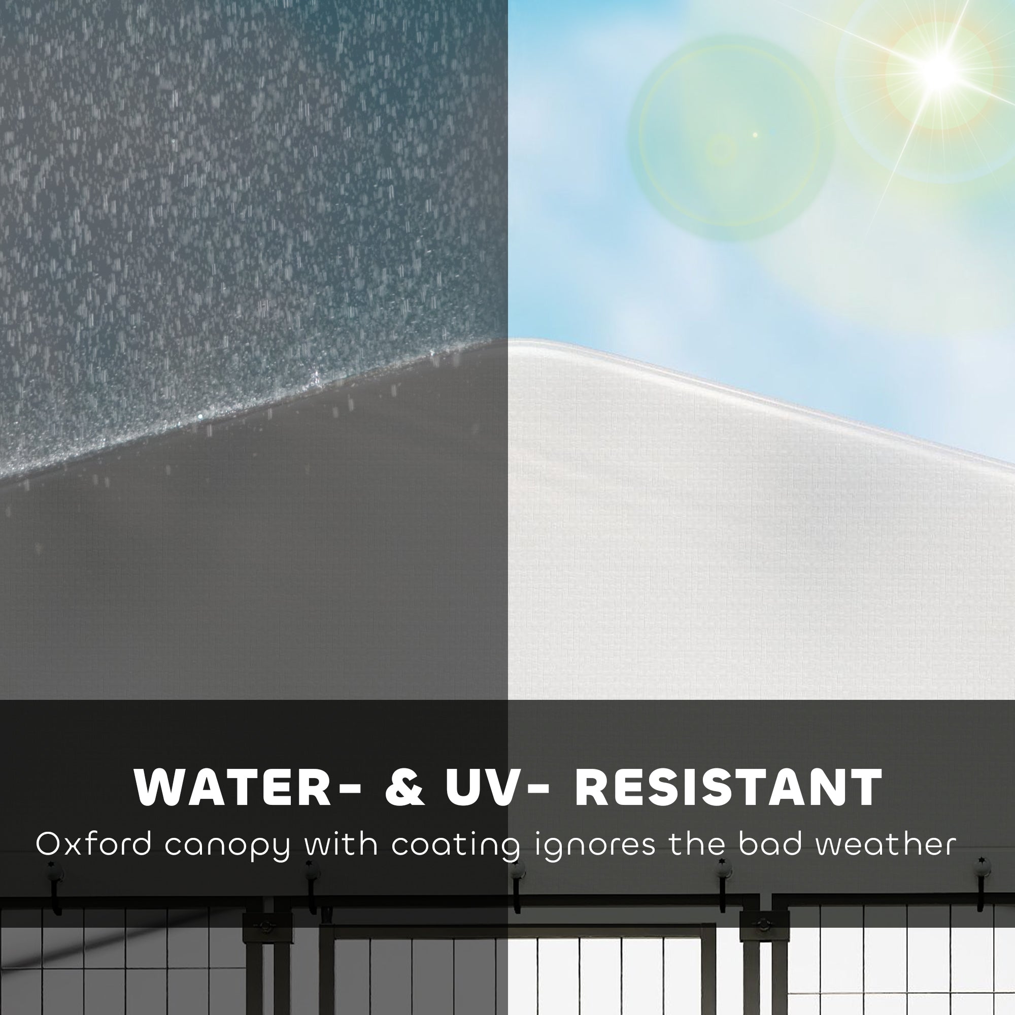 9.8' x 9.8' x 6' Outdoor Dog Kennel, Dog Kennel Outside Run with 360° Rotating Bowls, Waterproof & UV Resistant Cover - Silver - Image 4