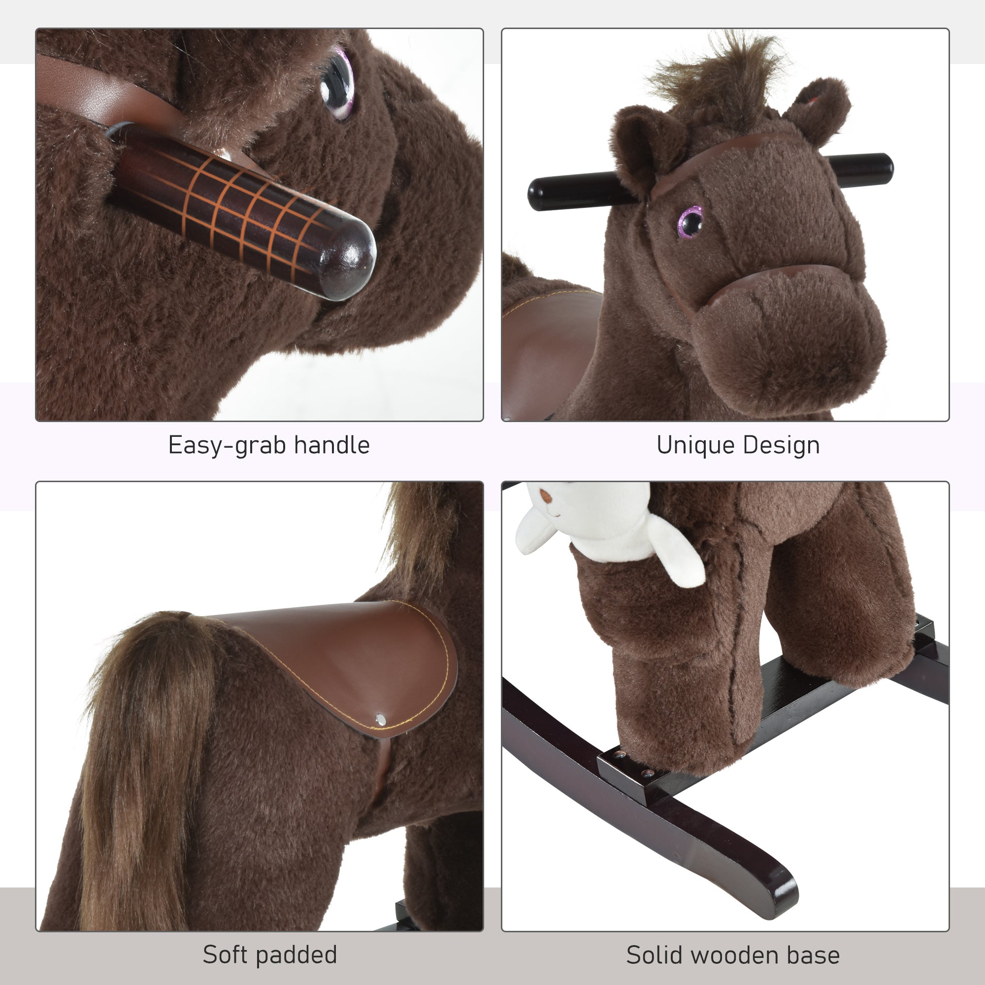 Kids Rocking Horse with Bear Toy, Plush Animal Rocker with Fun Realistic Sounds for Toddler 18-36 Months, Brown