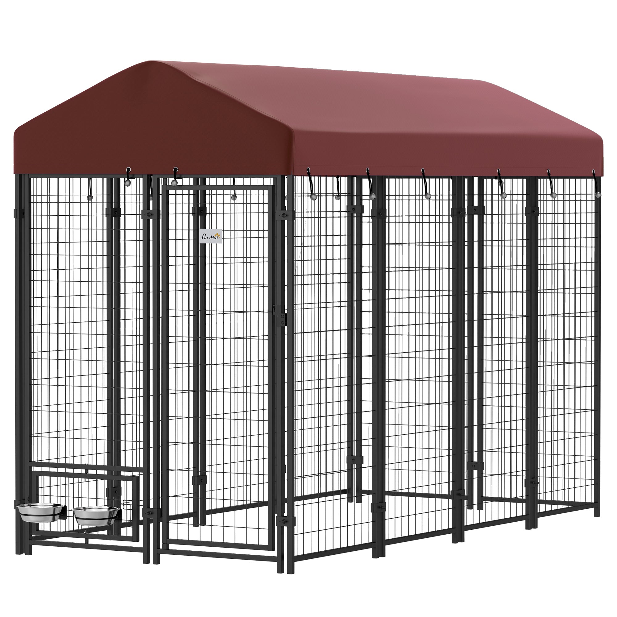 Outdoor Dog Kennel with Rotating Bowl Holders, Walk-in Pet Playpen with Waterproof Cover, 8' x 4' x 6', Red - Red