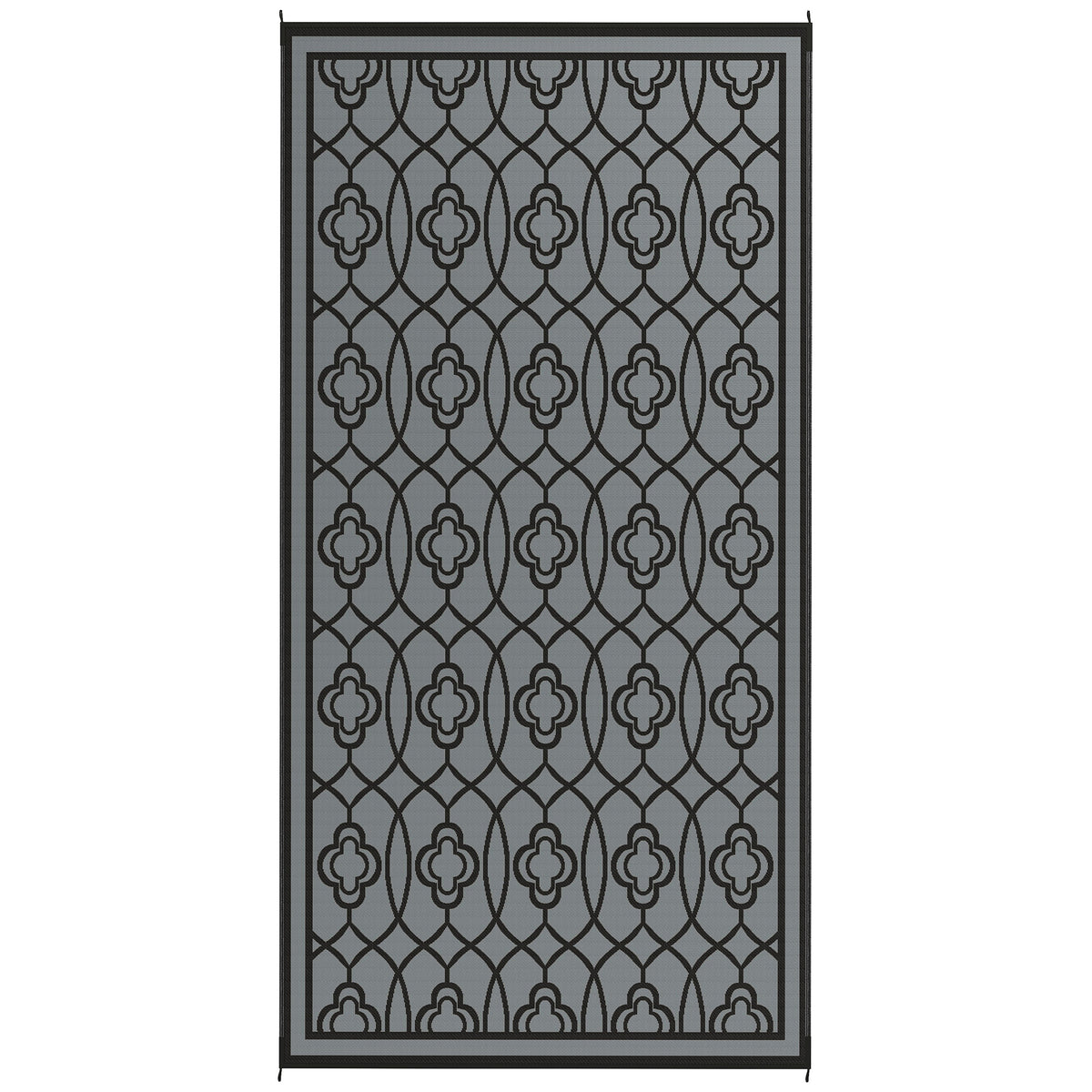 Reversible Outdoor Rug, Waterproof Plastic Straw with Carry Bag, 9' x 18', Black & Gray Lantern