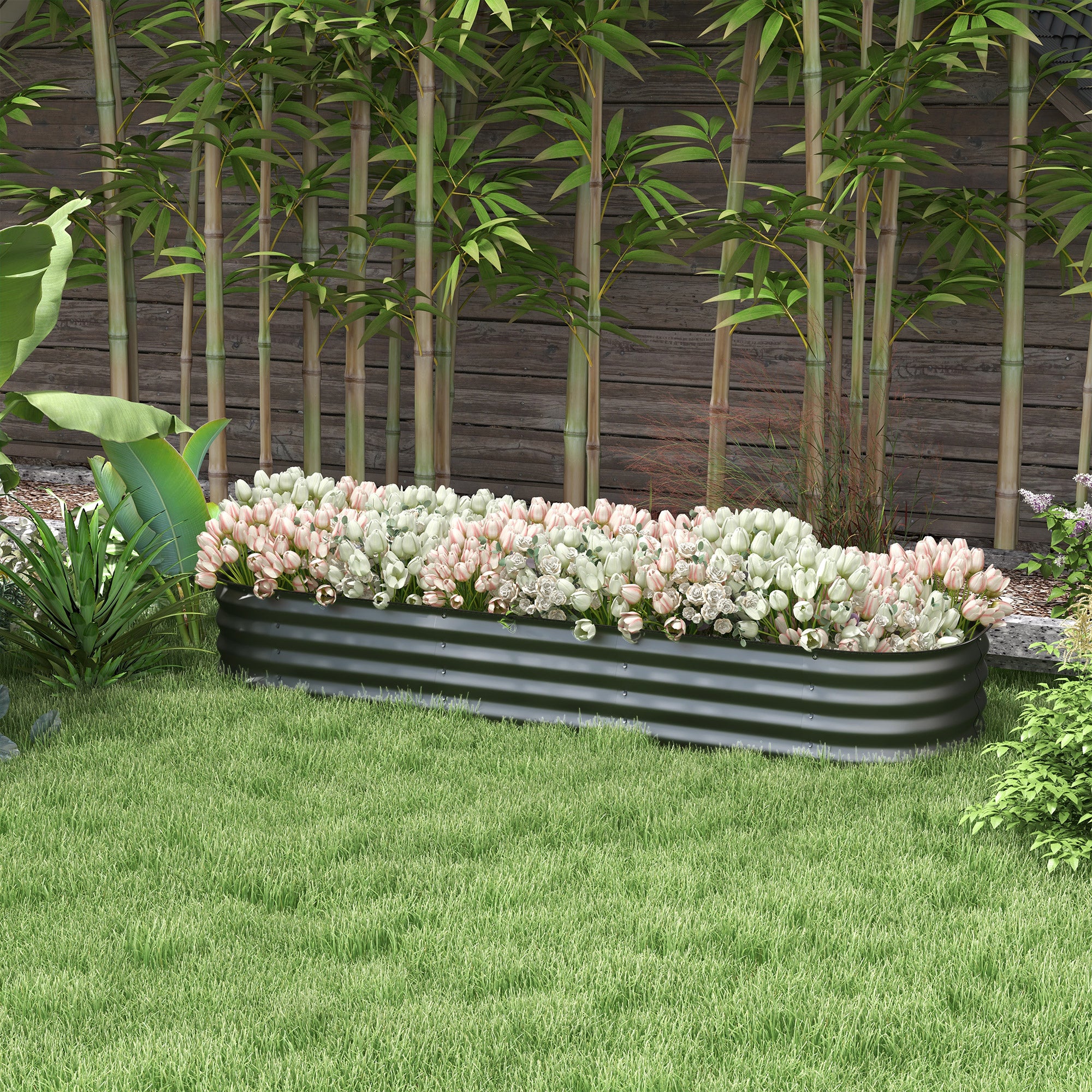 6.4' x 2' x 1' Galvanized Raised Garden Bed Kit, Metal Planter Box with Safety Edging, Dark Gray - Dark Gray - Image 2