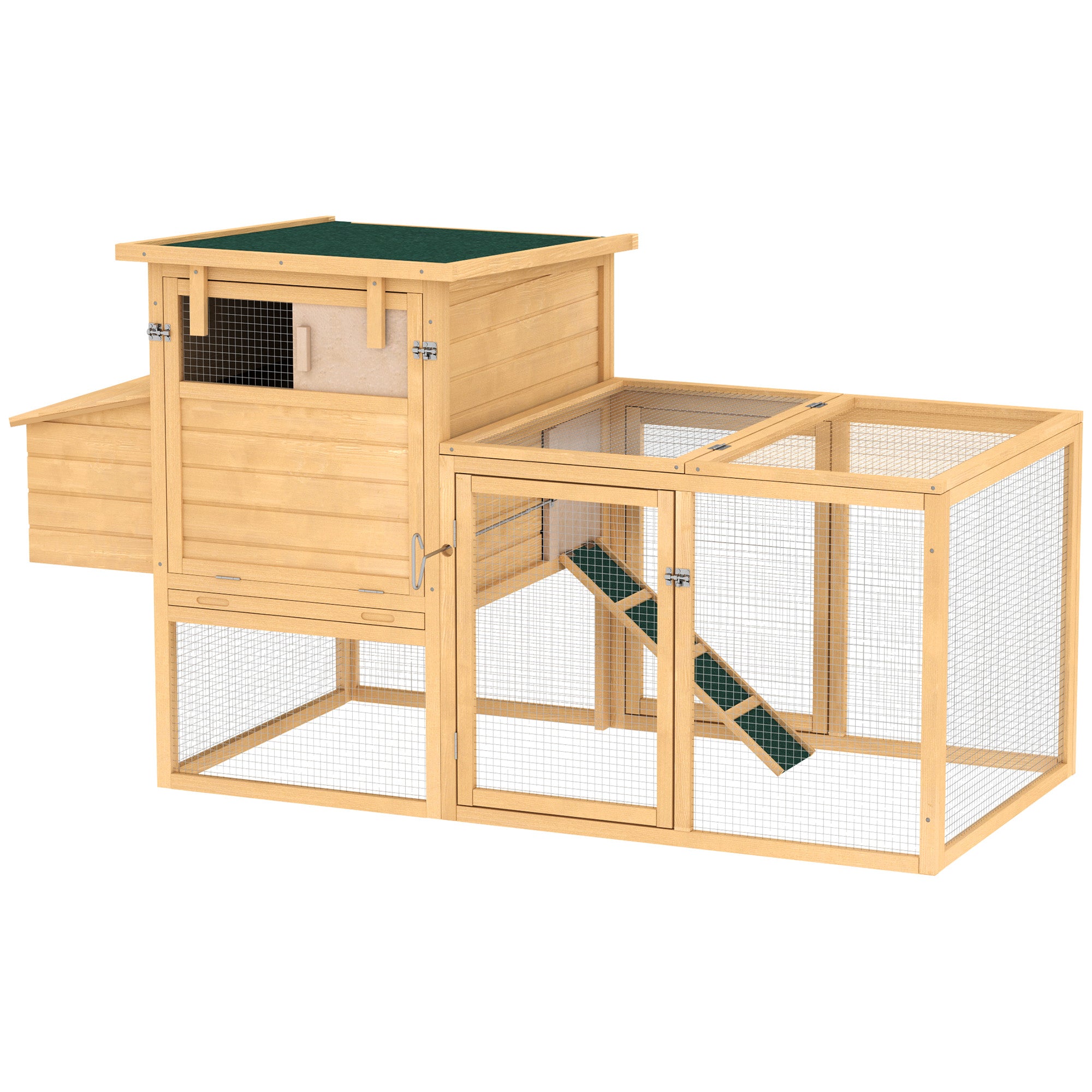 75" Wooden Chicken Coop with Nesting Box, Removable Tray, Ramp Run, for Garden Backyard, Natural Wood - Natural Wood