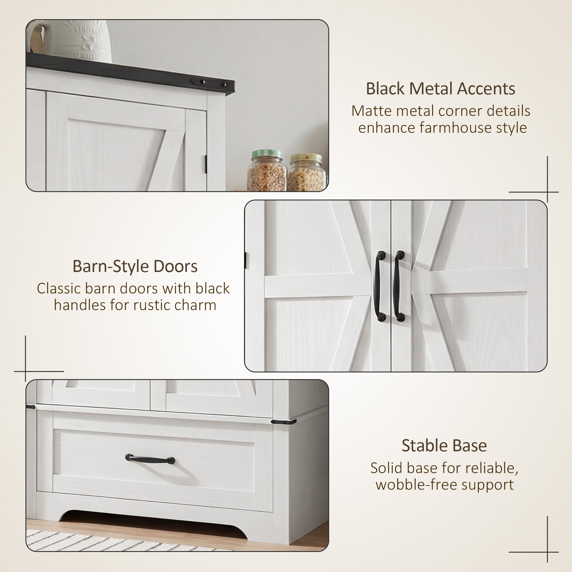 72" Farmhouse Pantry Cabinet with Adjustable Shelves, Kitchen Pantry Cabinet with 2 Doors, Distressed White