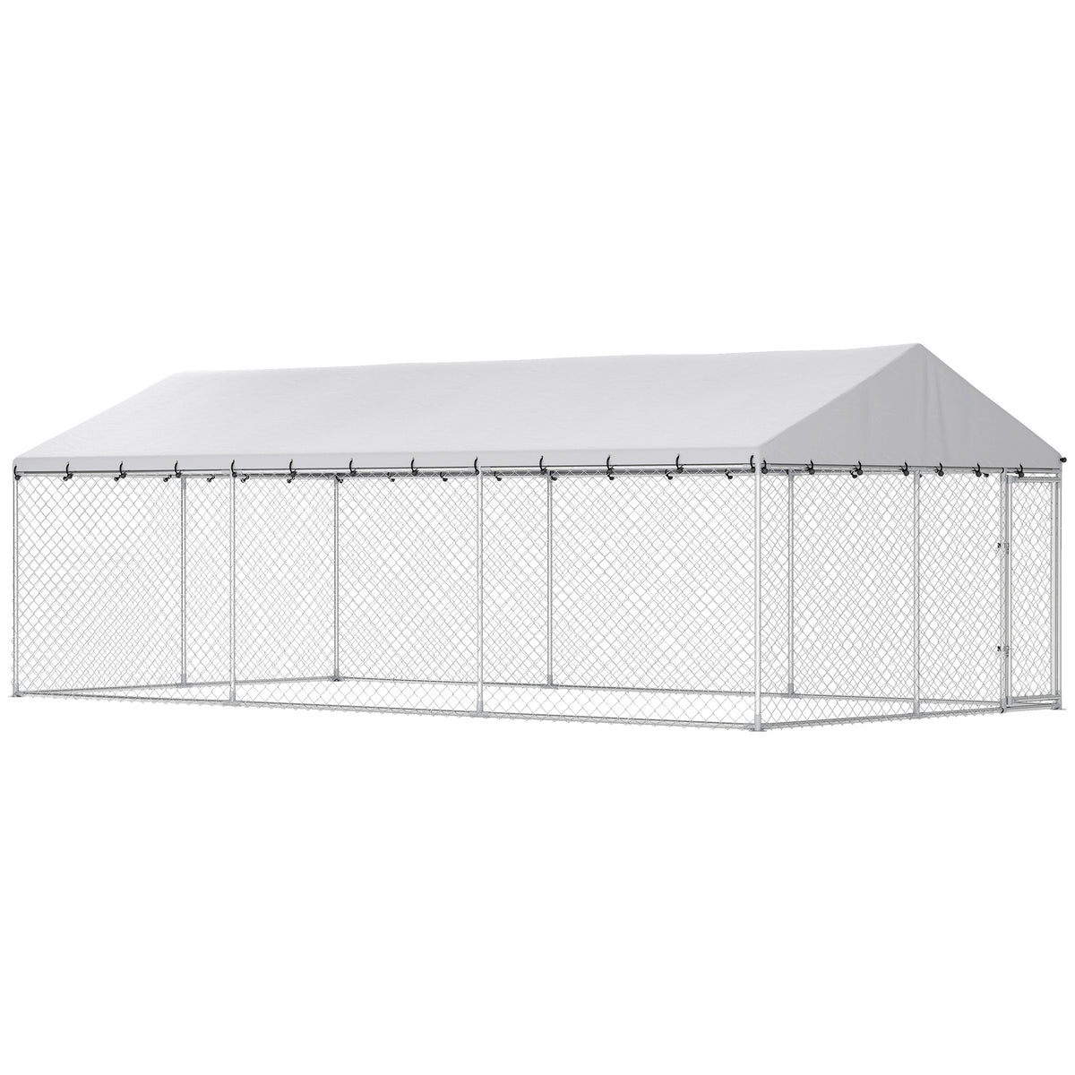 Heavy Duty Outdoor Dog Kennel with Waterproof Roof, 2 Secure Latches, Chain Link Dog Run for Backyard, 20' x 10' x 7'