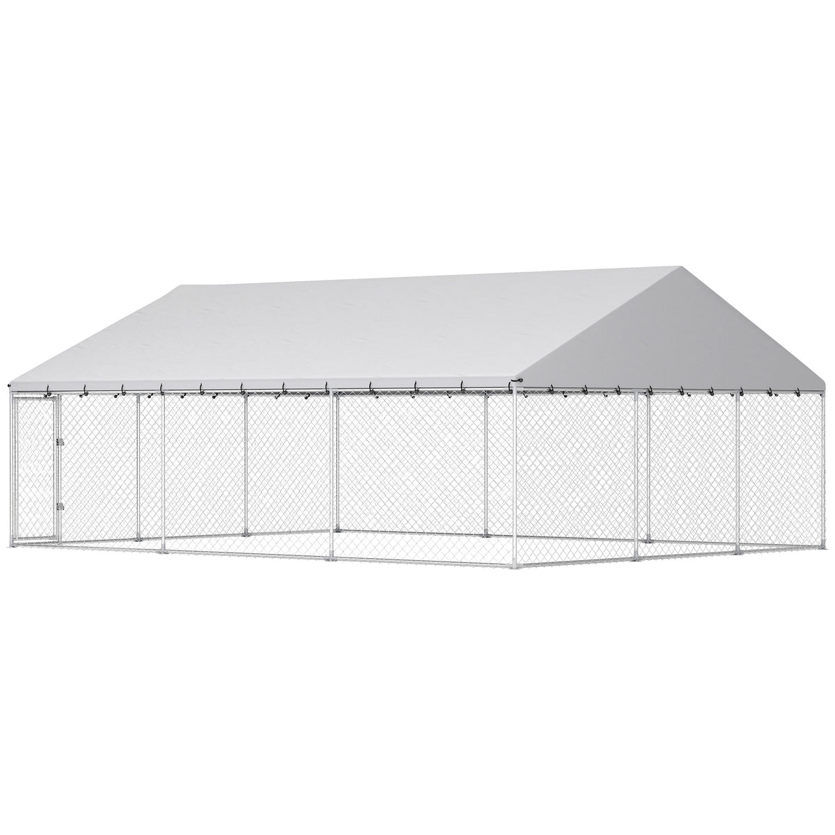 Heavy Duty Outdoor Dog Kennel with Waterproof Roof, 2 Secure Latches, Chain Link Dog Run for Backyard, 20' x 15' x 8'