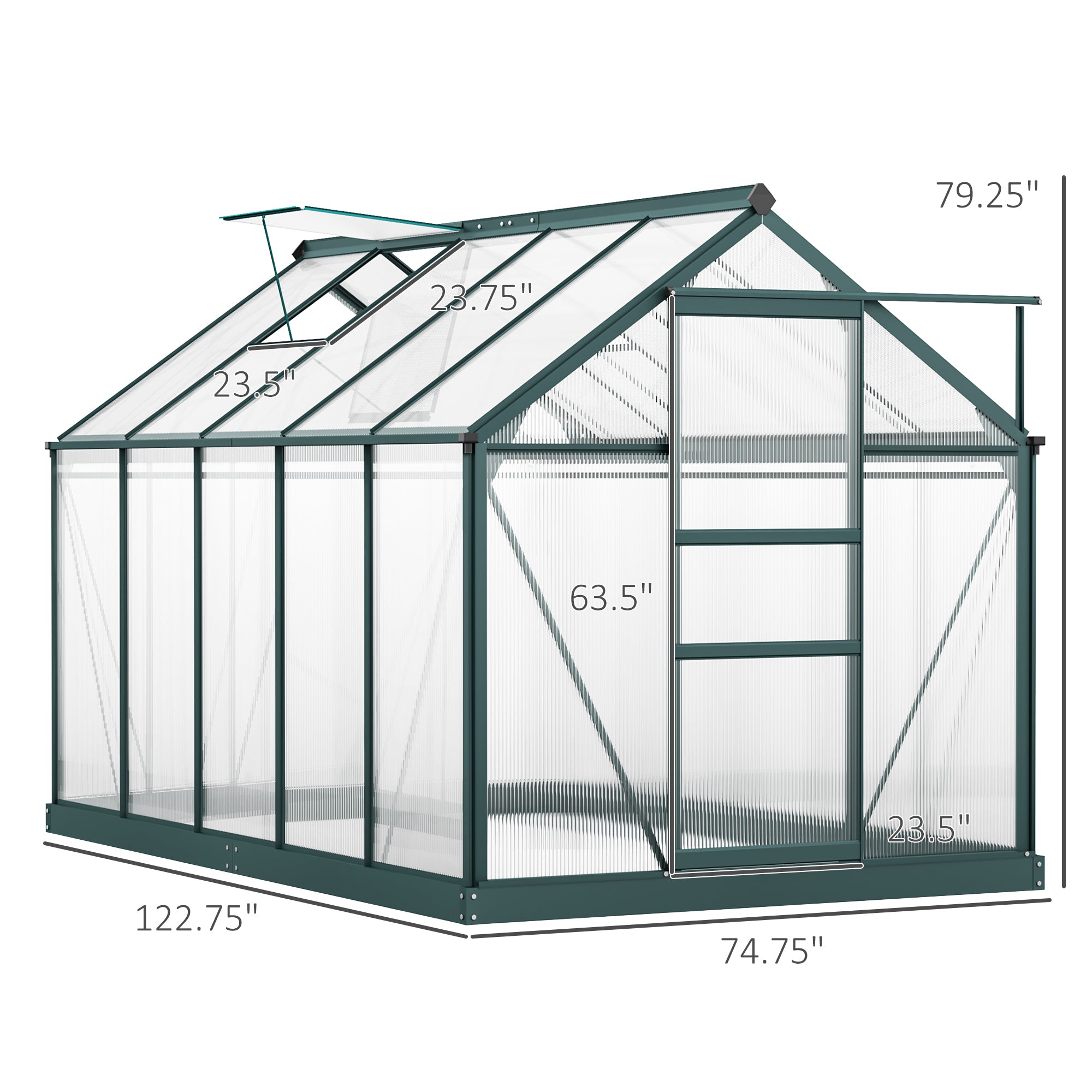 6' x 10' Greenhouse for Outdoors, Polycarbonate Greenhouse with Rain Gutter and Roof Vent, Aluminum Walk-in Green Houses for Outside for Patio Backyard Garden, Dark Green - Dark Green - Image 3