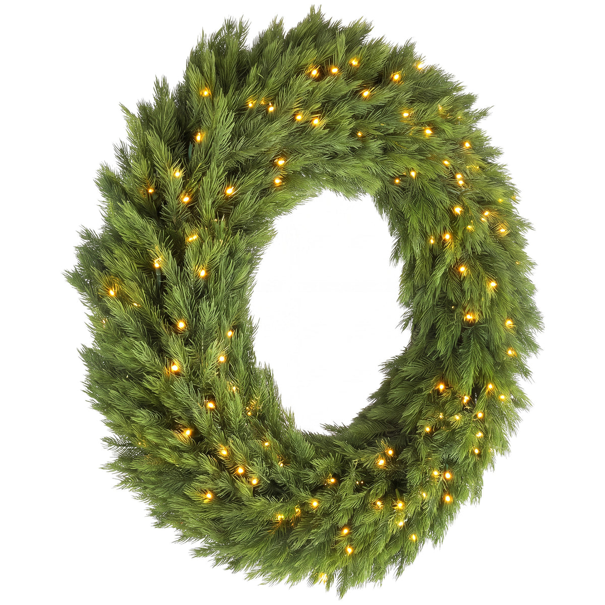 Christmas Decoration, 48 in Pre-Lit Norwegian Spruce Artificial Christmas Wreath with 150 LED Lights, Green