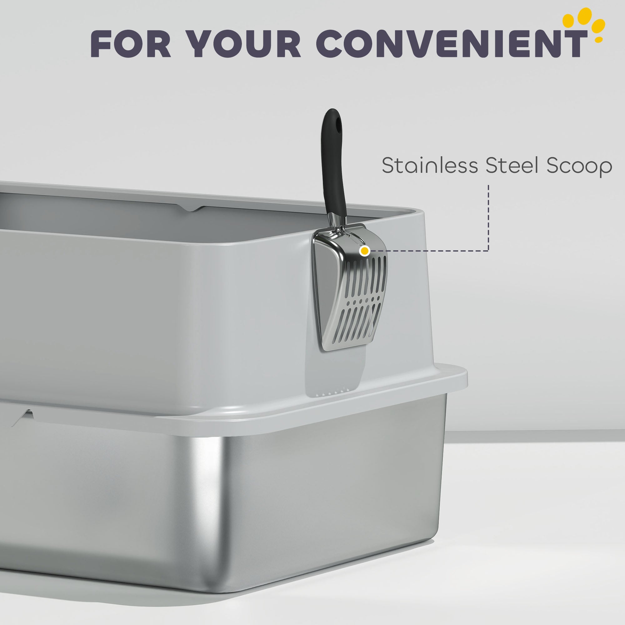 Extra Large Stainless Steel Cat Litter Box with Scoop & Pad, Anti-Urine Leakage, Easy Cleaning, Non-Sticky - Gray - Image 8