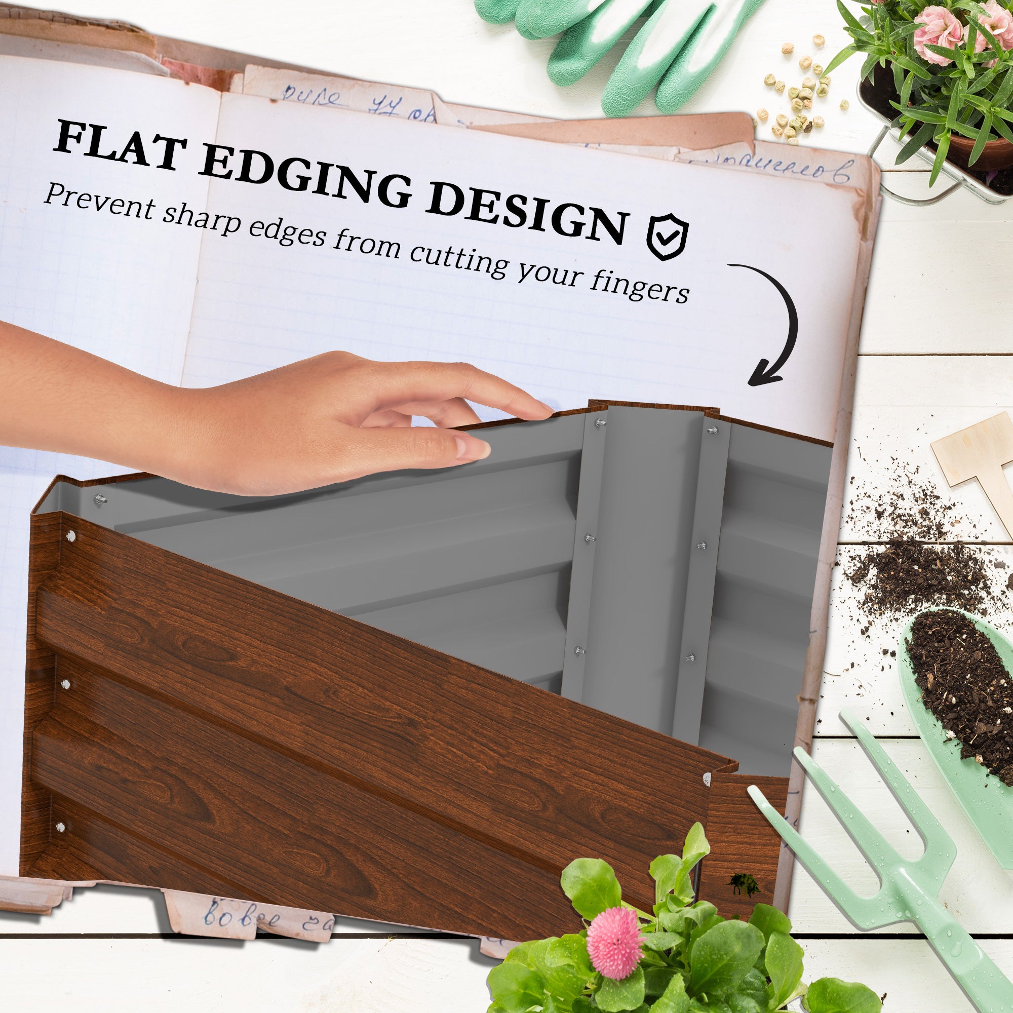 Galvanized Planter Box, 24" x 24" x 73.5" Raised Garden Bed with Tomato Cage for Climbing Vines, Brown - Brown - Image 6