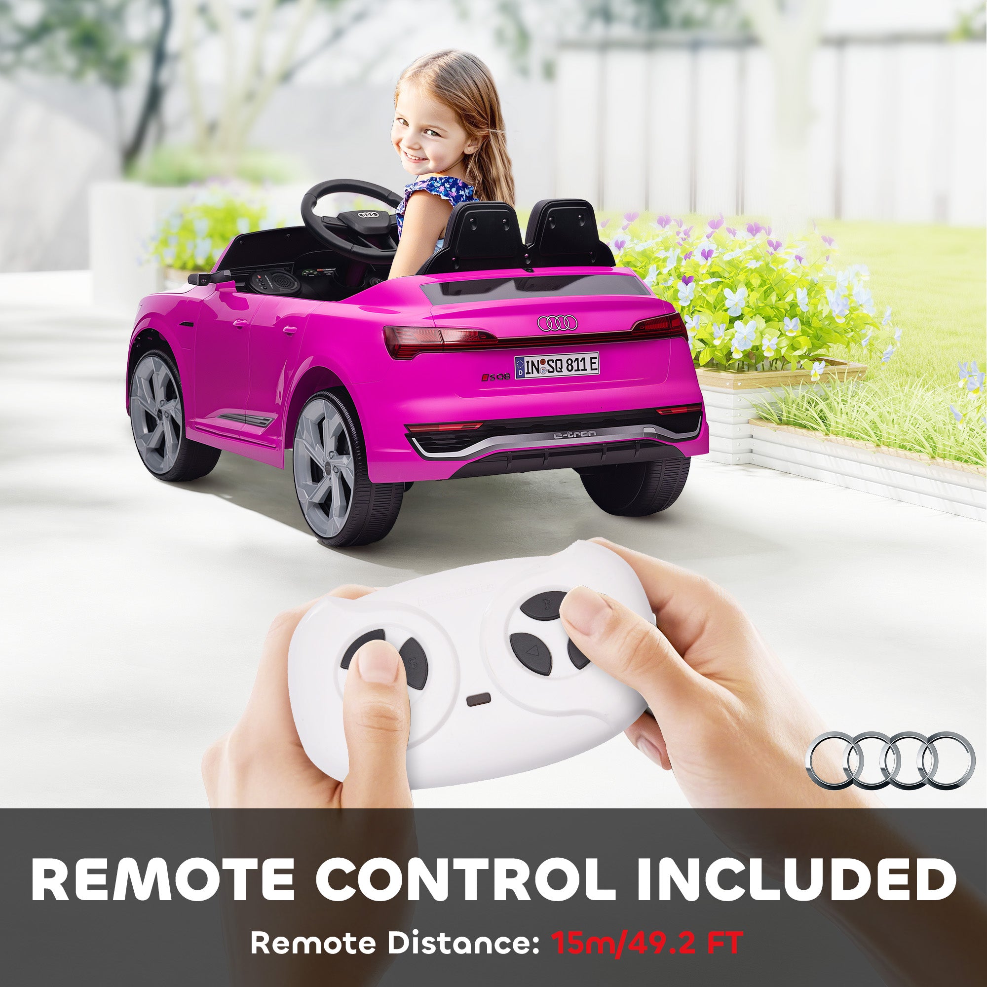 Audi Q8 e-tron Sportback Licensed 12V Battery Powered Kids Electric Car w/ Spring Suspension, Soft Start, Pink