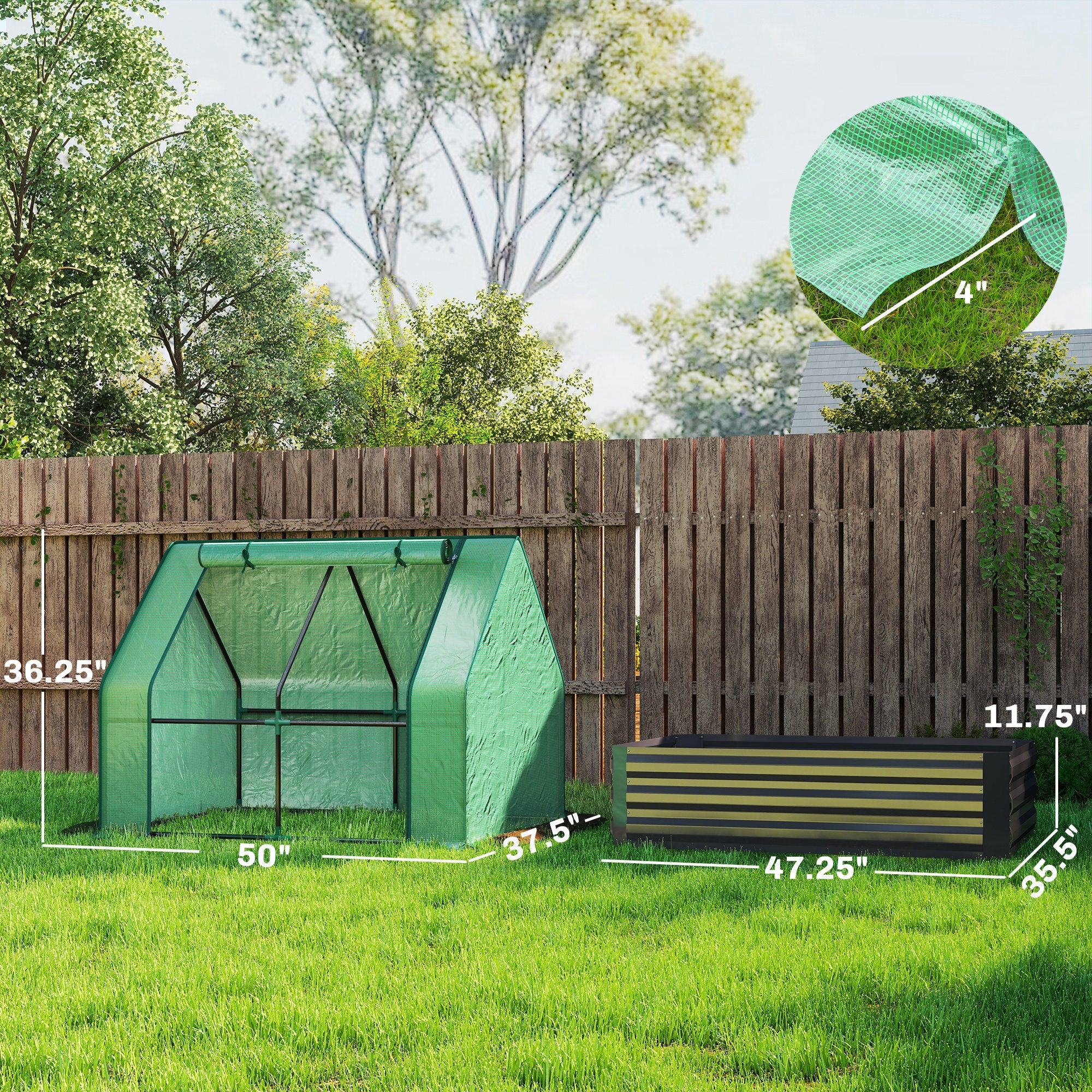 4 x 3 x 1ft Raised Garden Bed with Mini Greenhouse, Galvanized Raised Garden Bed with Cover, Green and Dark Gray - Green and Dark Gray - Image 3