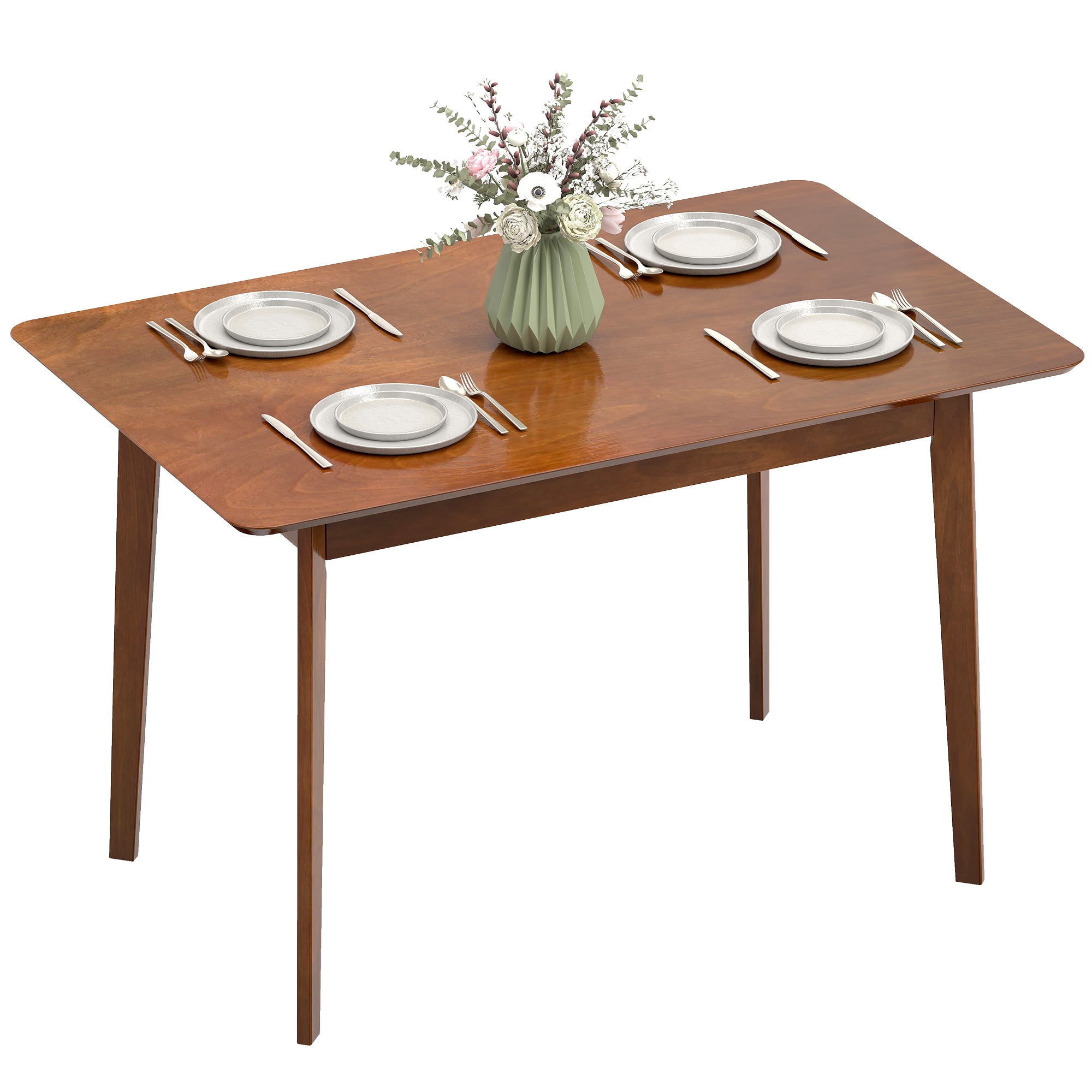 47.2" Rectangle Dining Table for 4, Mid-Century Modern Kitchen Table with Rubber Wood Legs for Dining Room, Walnut