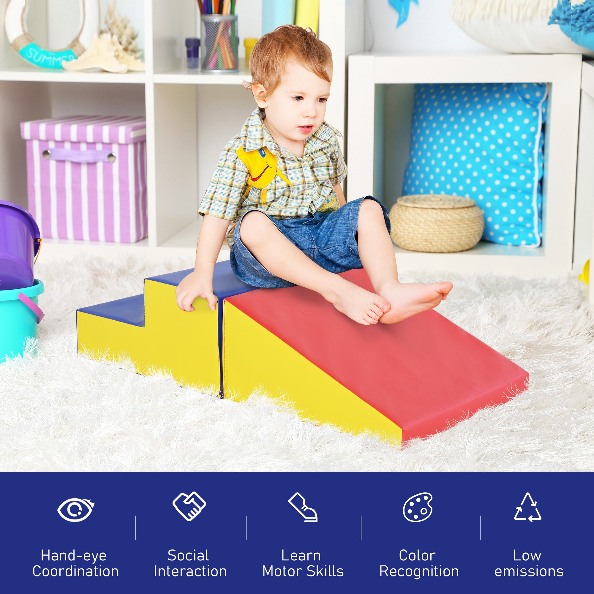 2-Piece Climb & Crawl Activity Play Foam Building Blocks for Toddlers with a Soft High-Density Foam Material