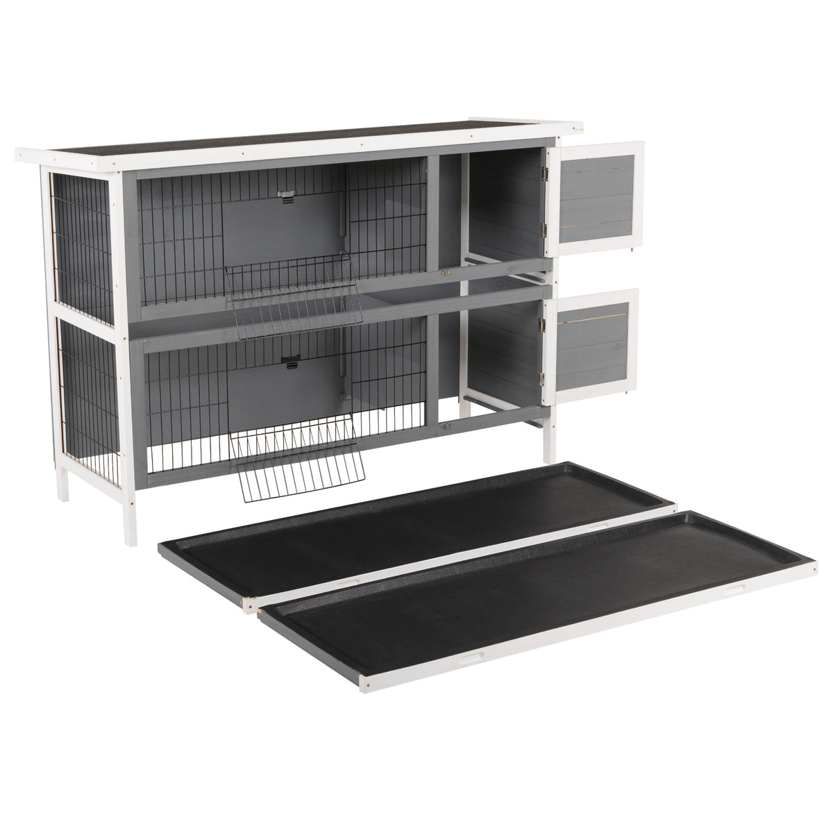 54" 2-Story Large Rabbit Hutch Bunny Cage Wooden Pet House Small Animal Habitat with Lockable Doors, No Leak Tray and waterproof Roof for Rabbits, Chickens, Ducks, Outdoor/Indoor Dark Gray