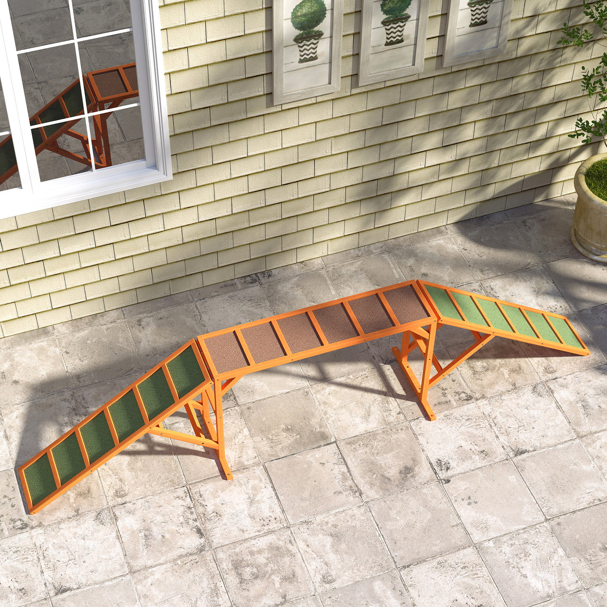 Dog Agility Ramp, Dog Walk Balance Trainer Equipment w/ Safety Bar, Non-slip Surface, Pet Training Ramp, Orange