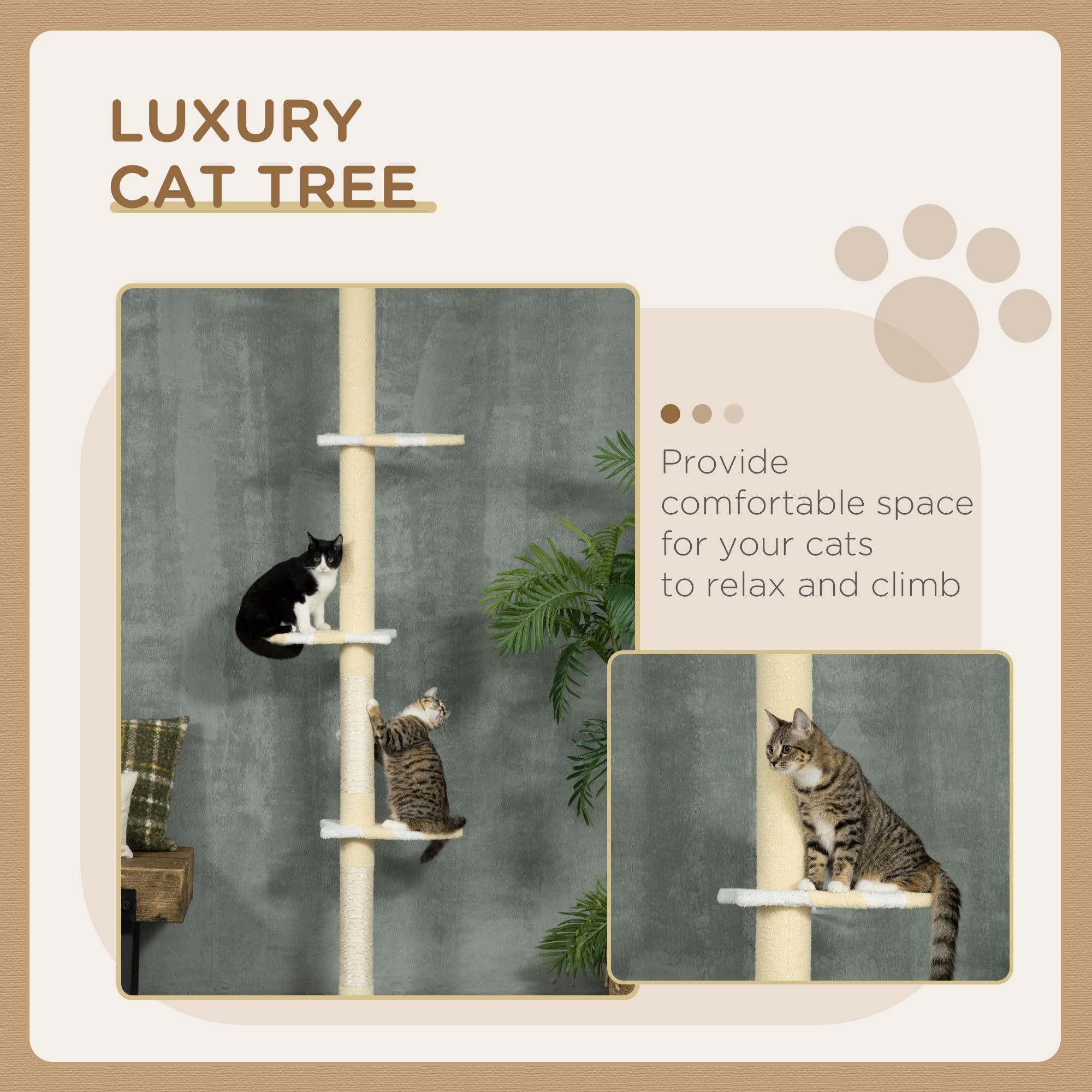 4-Tier Floor to Ceiling Cat Tree Height Adjustable 87 -103 Inch - Yellow - Image 4