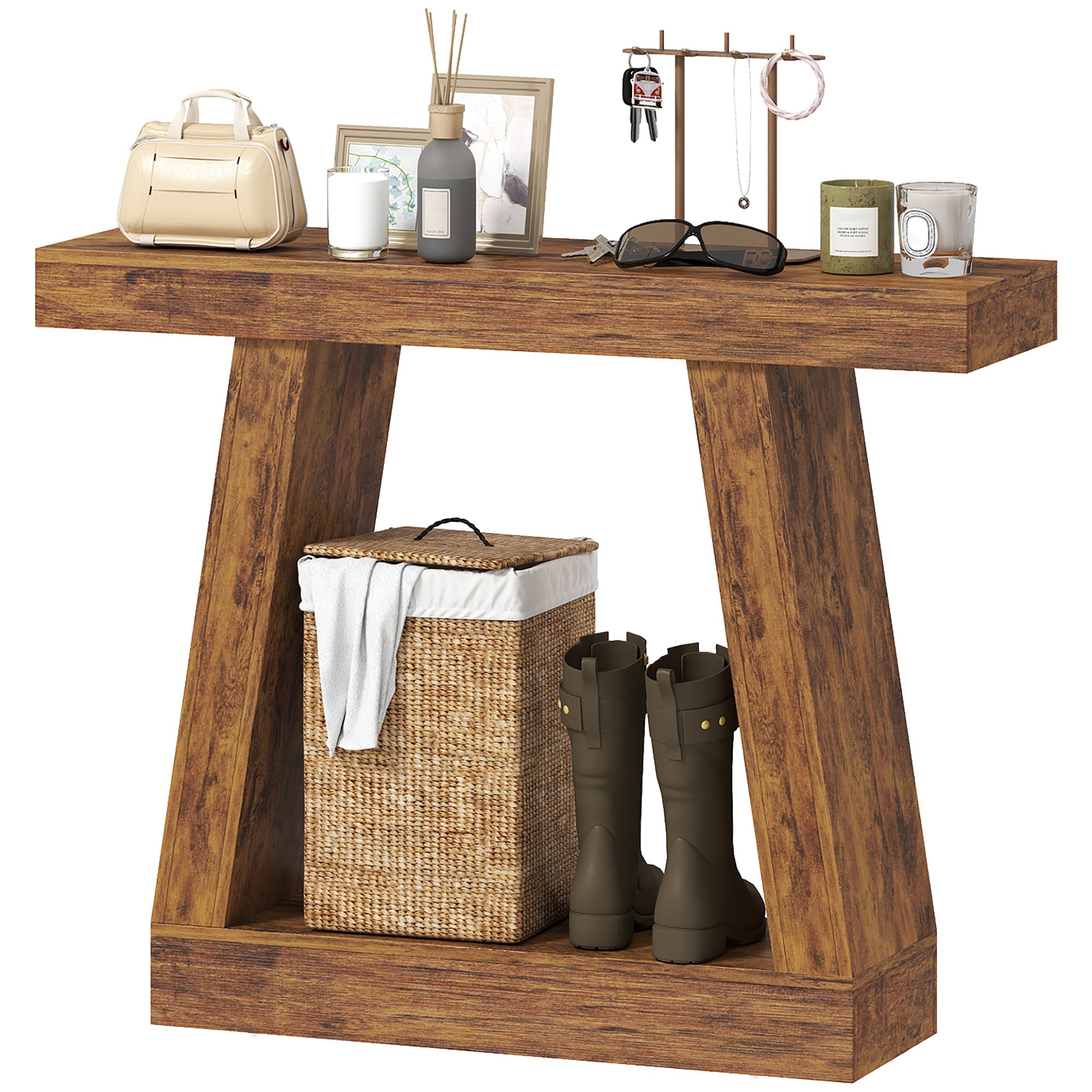 42" Farmhouse Console Table, 2-Tier Entryway Table with Storage for Hallway, Living Room, Behind Couch, Rustic Brown