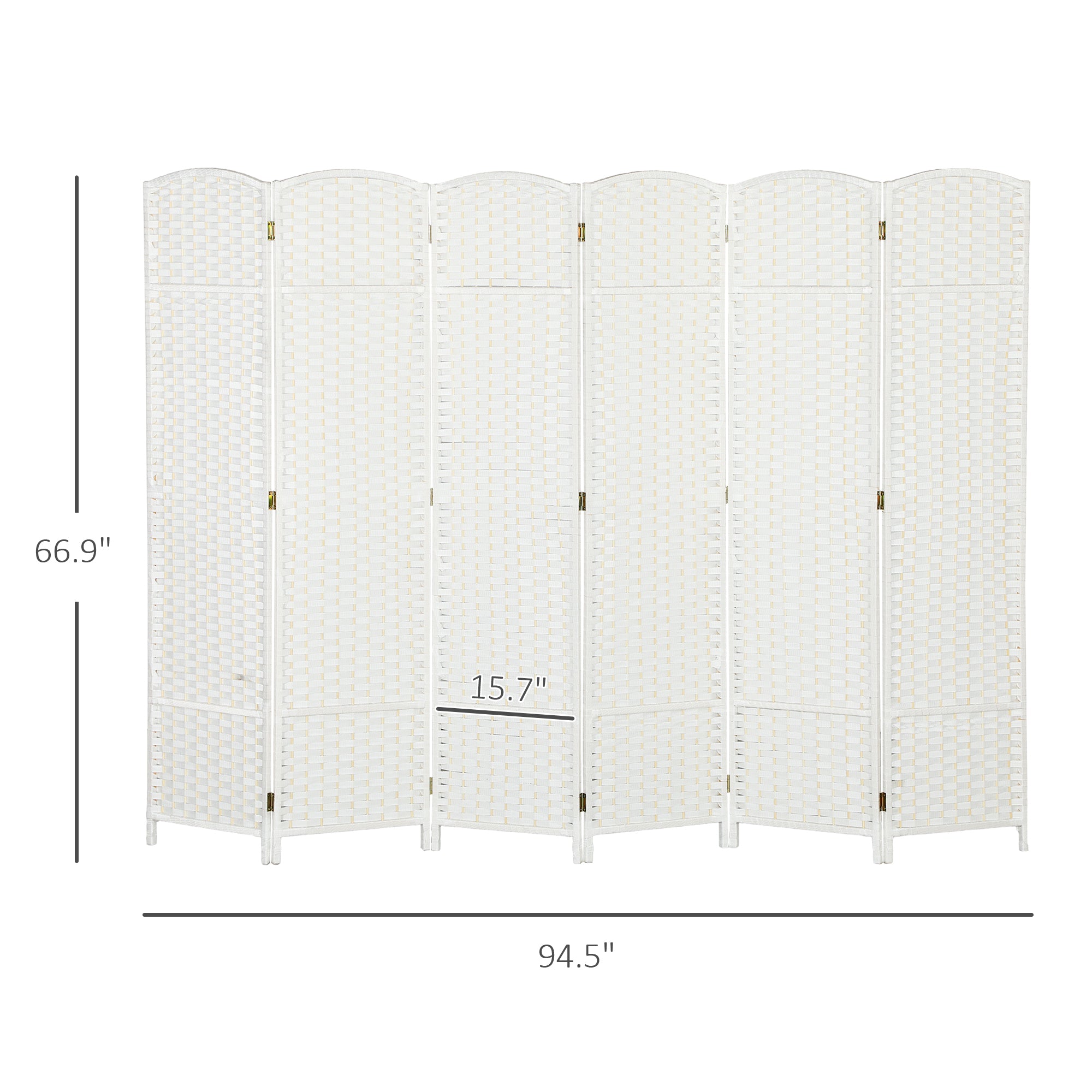 Folding Room Divider Screen 6 Panel 5.6 ' Tall Privacy Screen Freestanding Room Partition for Home Office, White