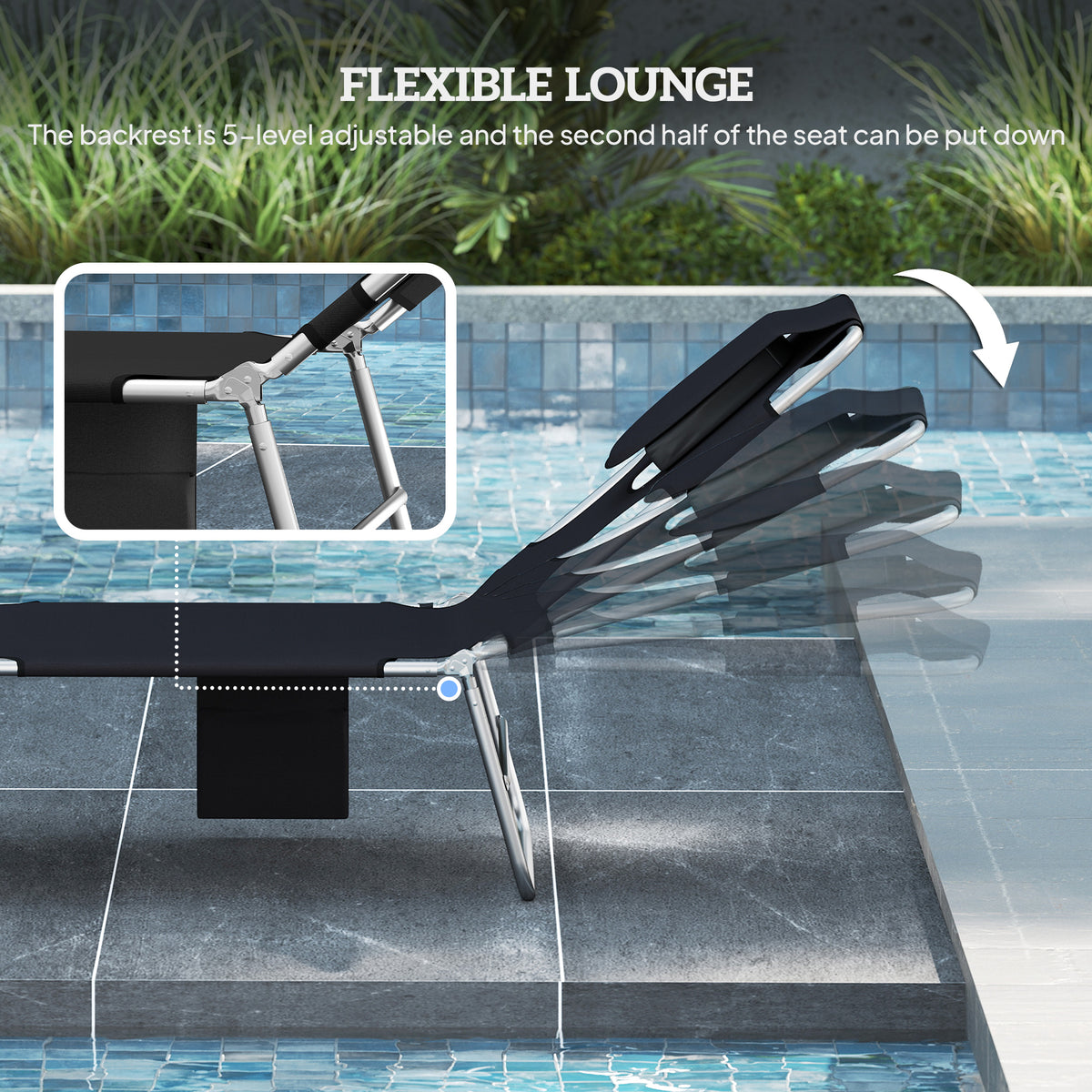 2 Tanning Chairs with Face Hole, 5-Level Adjustable Outdoor Chaise Lounge Chair with Pillow for Beach, Pool, Black