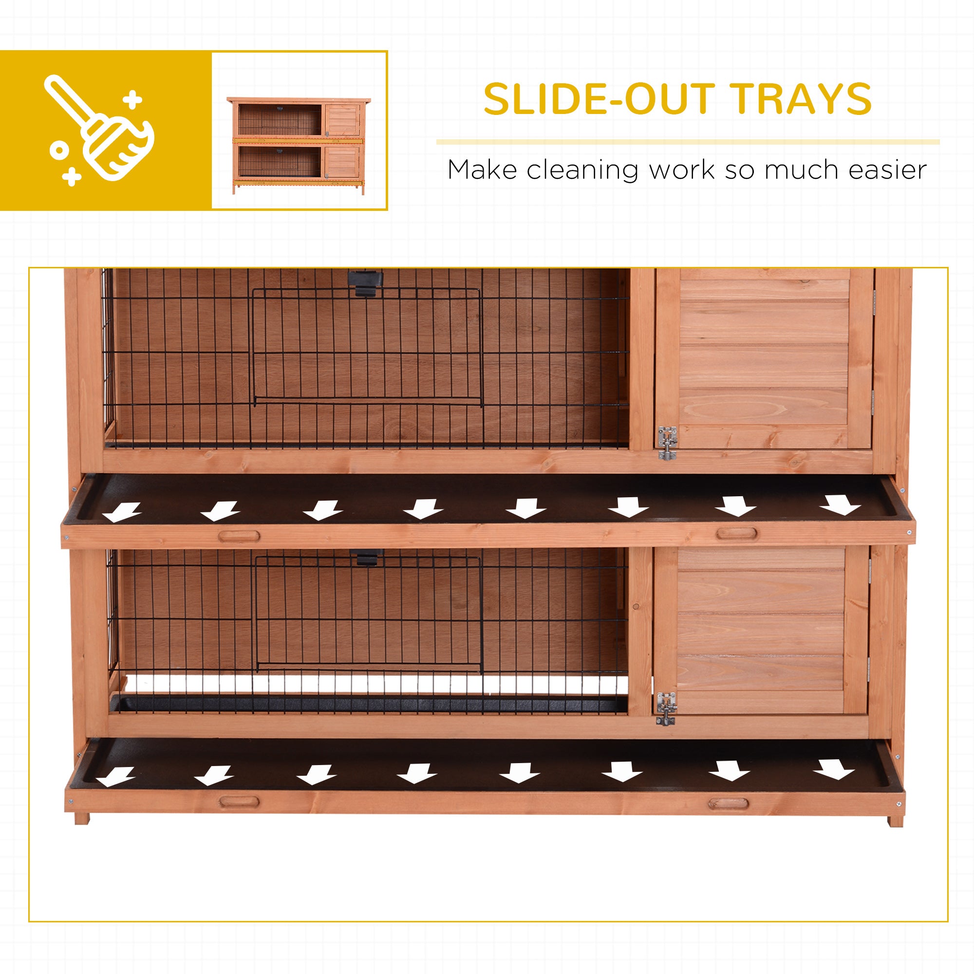 54" 2-Story Large Rabbit Hutch Bunny Cage Wooden Pet House Small Animal Habitat with Lockable Doors, No Leak Tray and waterproof Roof for Rabbits, Chickens, Ducks, Outdoor/Indoor Natural - Orange - Image 6