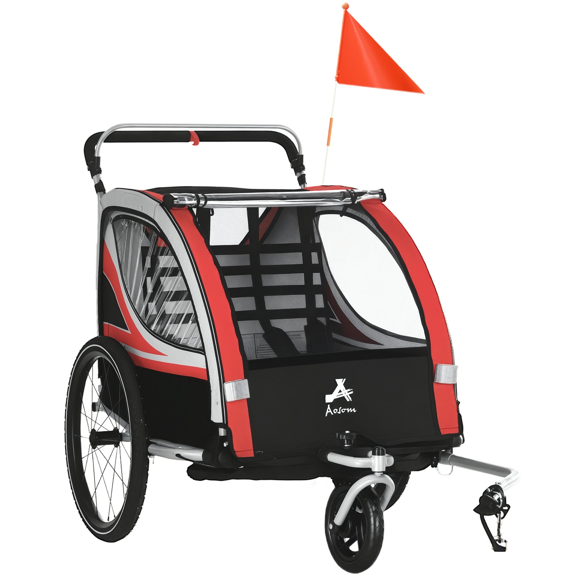 2-in-1 Walk/Ride Child Baby Bike Trailer for Kids 2 Seater, High-Visibility Bike Stroller for Toddler Wagon, Weather-Strong Double Bicycle Trailer Accessory, Red
