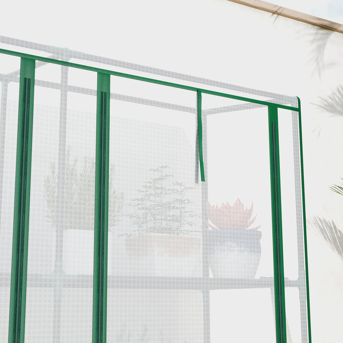 84.6" x 18.1" x 56.7" Lean-to Mini Greenhouse, 3-Tier Shelves, 3 Roll-Up Doors, PE Cover, White