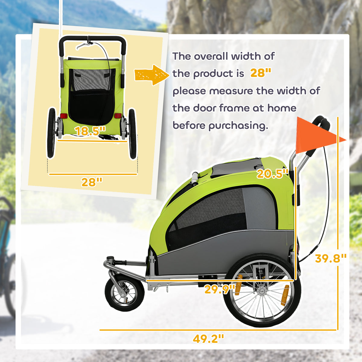 2 in 1 Dog Bike Trailer, Foldable Pet Stroller, Dog Bicycle Trailer with Suspension, for Medium Dogs up to 44 LBS, Green