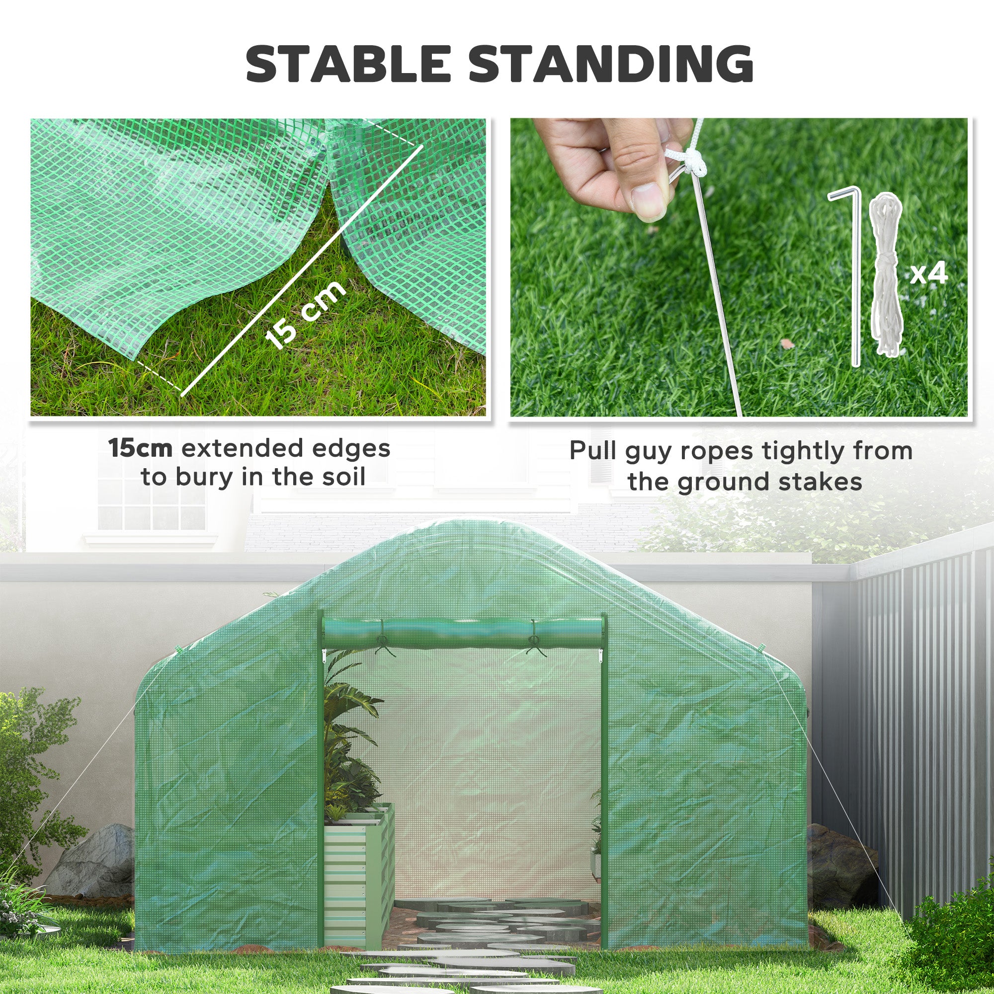 13' x 10' x 6.5' Tunnel Greenhouse Hoop House with Upgraded Galvanized Steel Frame and Large Windows, Green - Green - Image 7