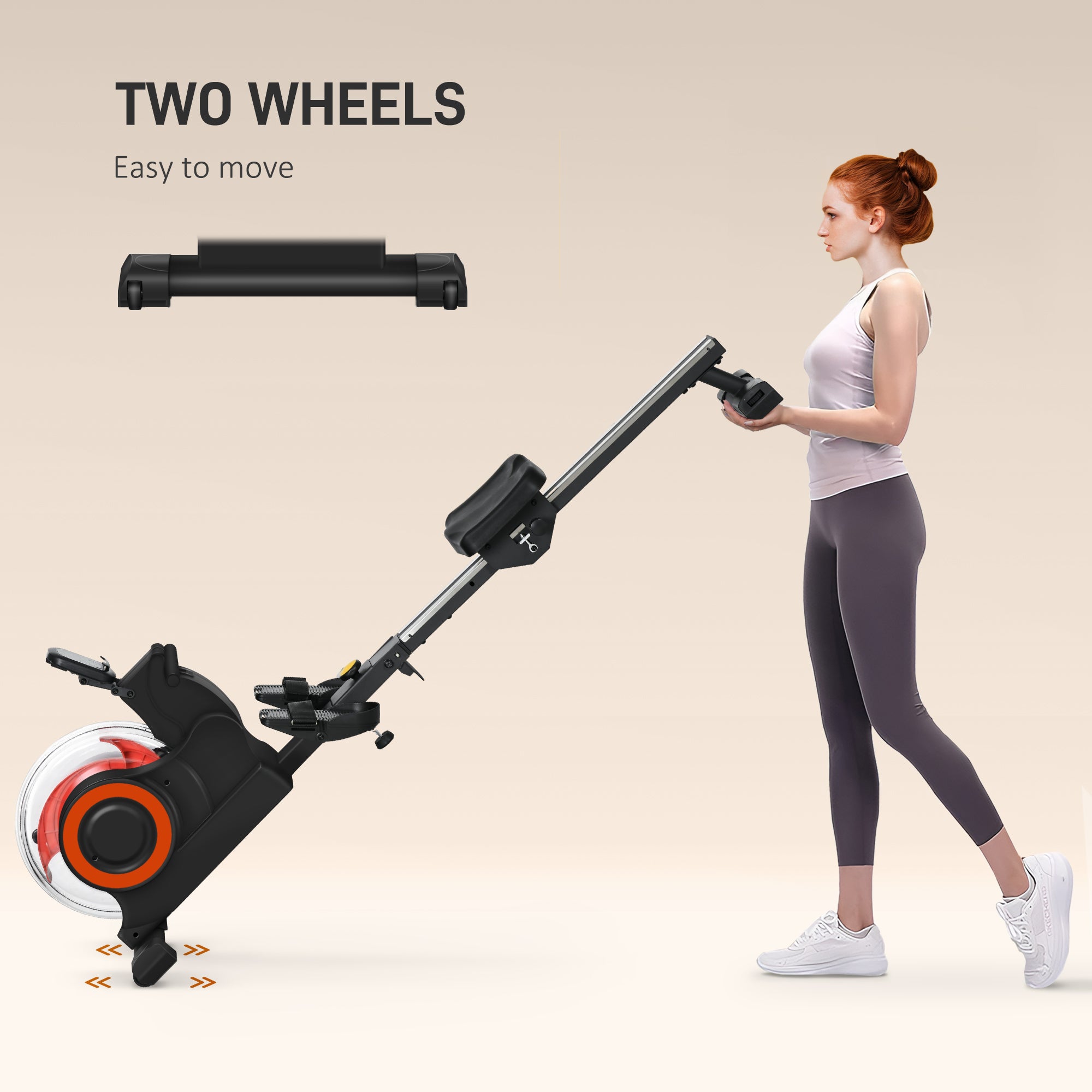 Foldable Rower Machine, Water Rowing Machine with Wheels, LCD Monitor and Tablet Holder for Cardio Training, Red