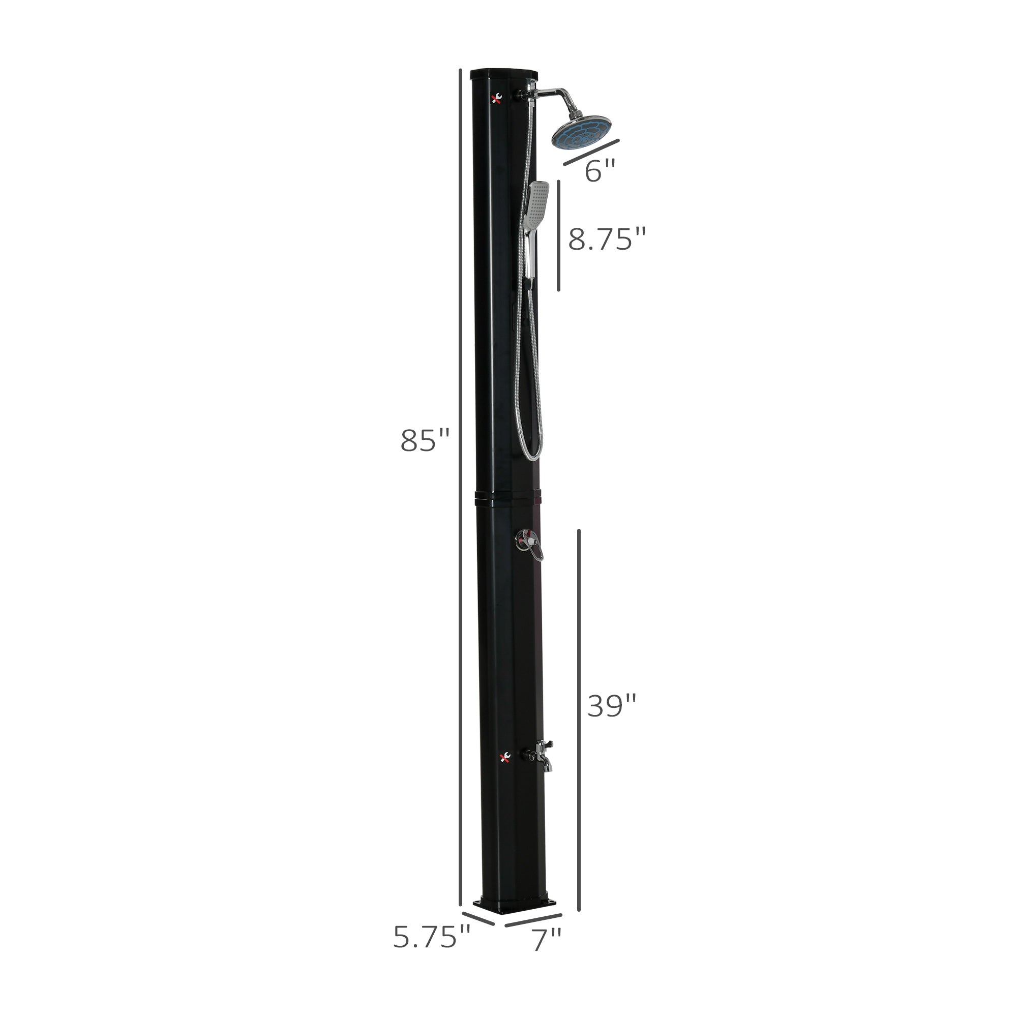 7' Outdoor Solar Heated Shower with 360 Rotating Rainfall & Handheld Shower Head, Foot Shower Faucet, Temperature and Pressure Adjustable, Holds 9.2 Gallons for Backyard Pool