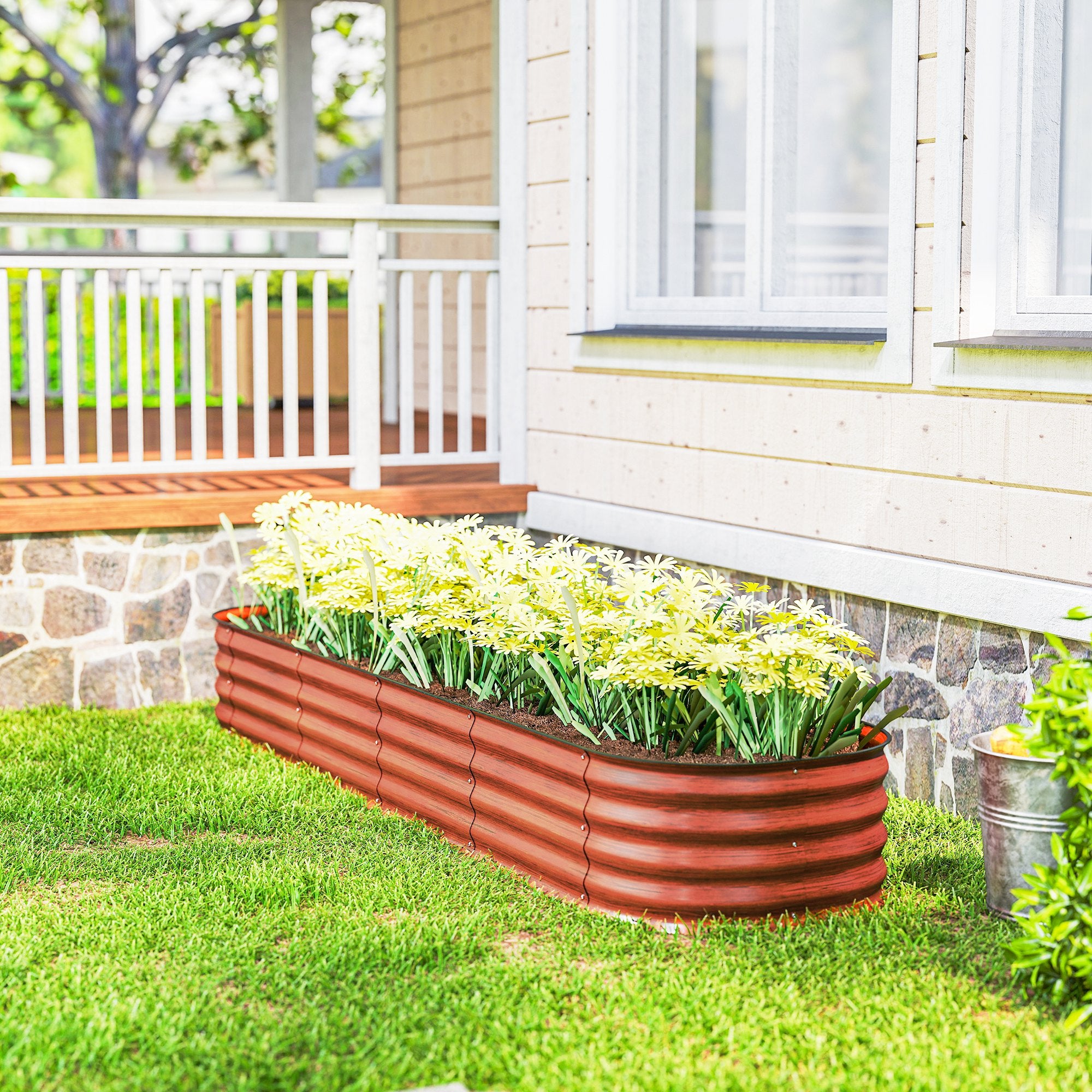 7.9' x 2' x 1' Galvanized Raised Garden Bed Kit, Metal Planter Box with Safety Edging, Brown - Brown - Image 8