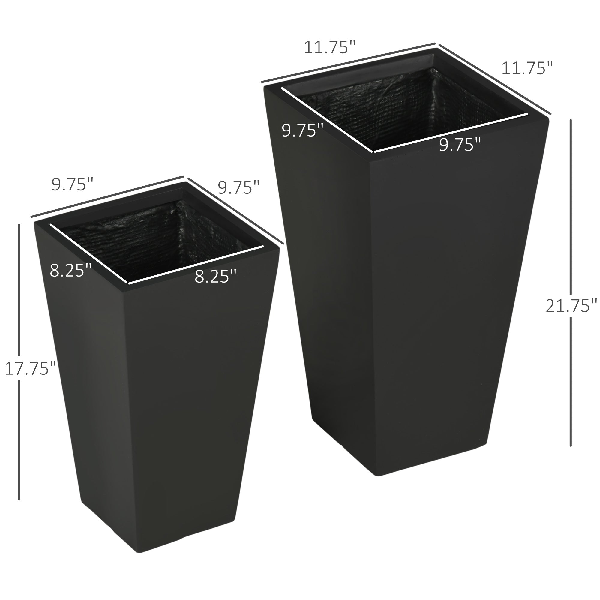 2-Pack Outdoor Planter Set, Flower Pots with Drainage Holes, Durable & Stackable Plant Pot, 22in & 18in, for Porch, Entryway, Patio, Yard, Garden, Black - Black - Image 3