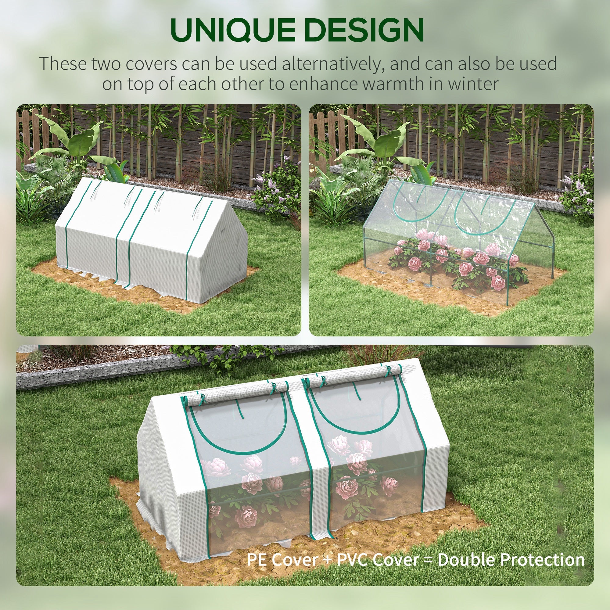 6' x 3' x 3' Portable Greenhouse, Garden Hot House with Two PE/PVC Covers and 2 Roll Up Windows, Clear - Clear - Image 7