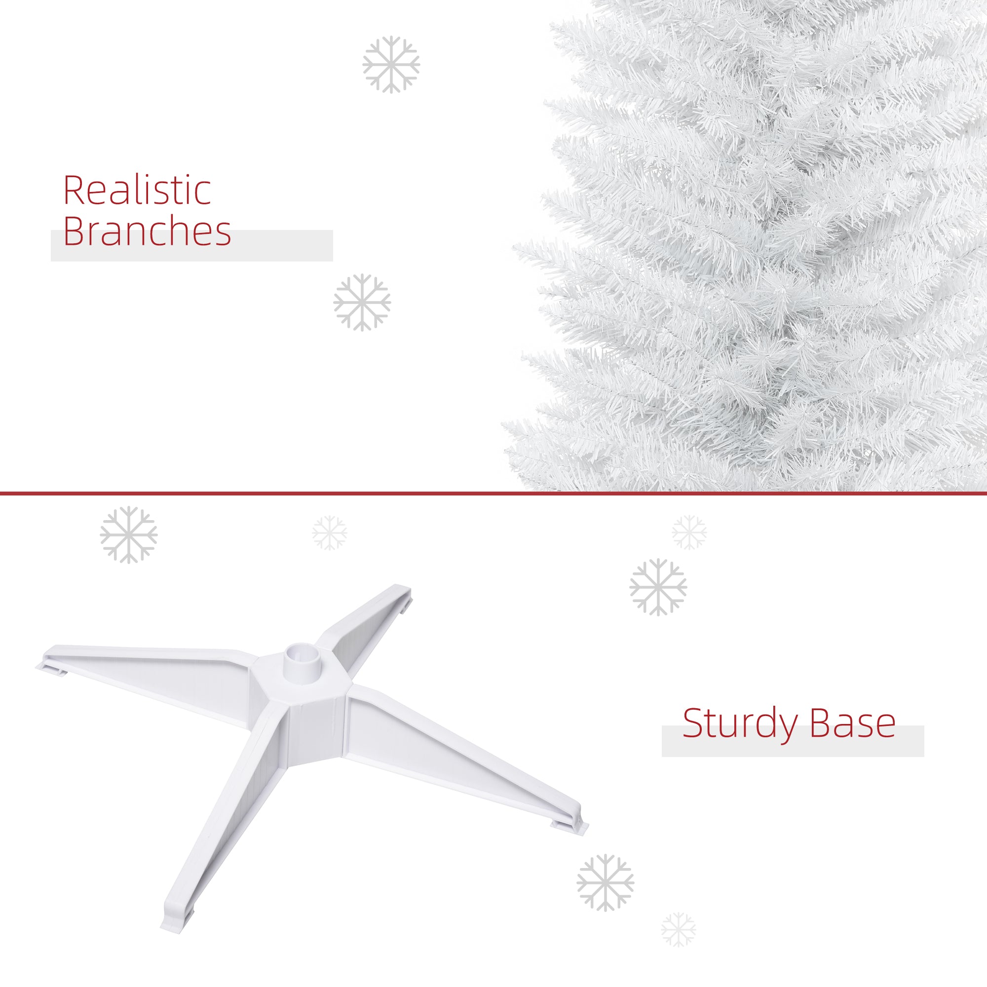 7ft Unlit Pencil Artificial Christmas Tree with Realistic Branches and 499 Tips, Plastic Base, White