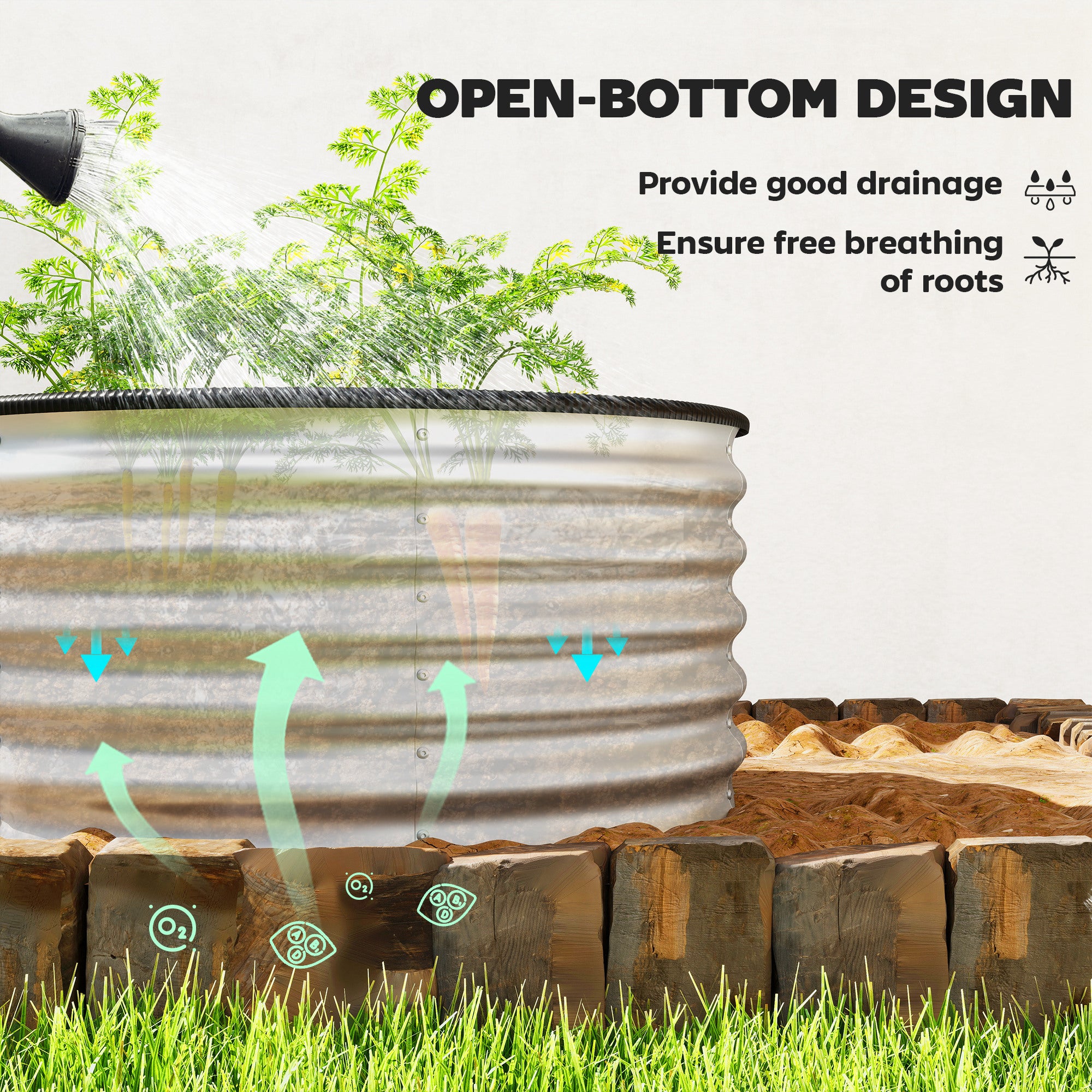 Set of 2 Raised Garden Bed, Metal Planter Box with Safety Edging, Easy-to-assemble Stock Tank 3'x3'x1.4' Silver - Silver - Image 5