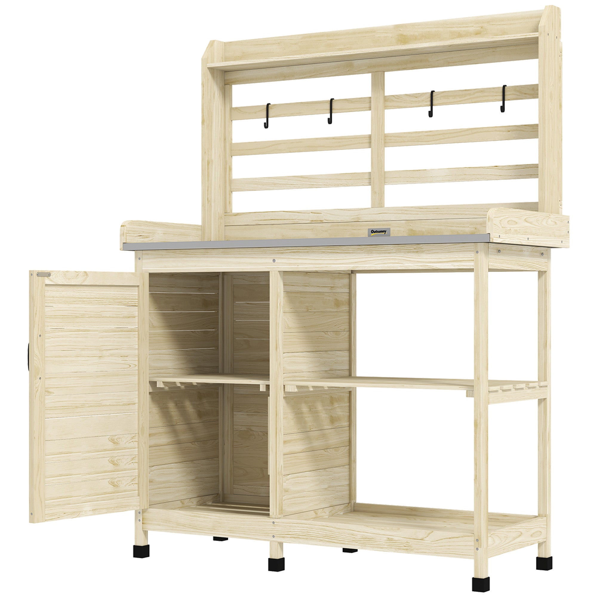 Wooden Potting Bench with Storage, Sink, Water Tap for Backyard, Patio, Balcony, Natural - Natural Wood