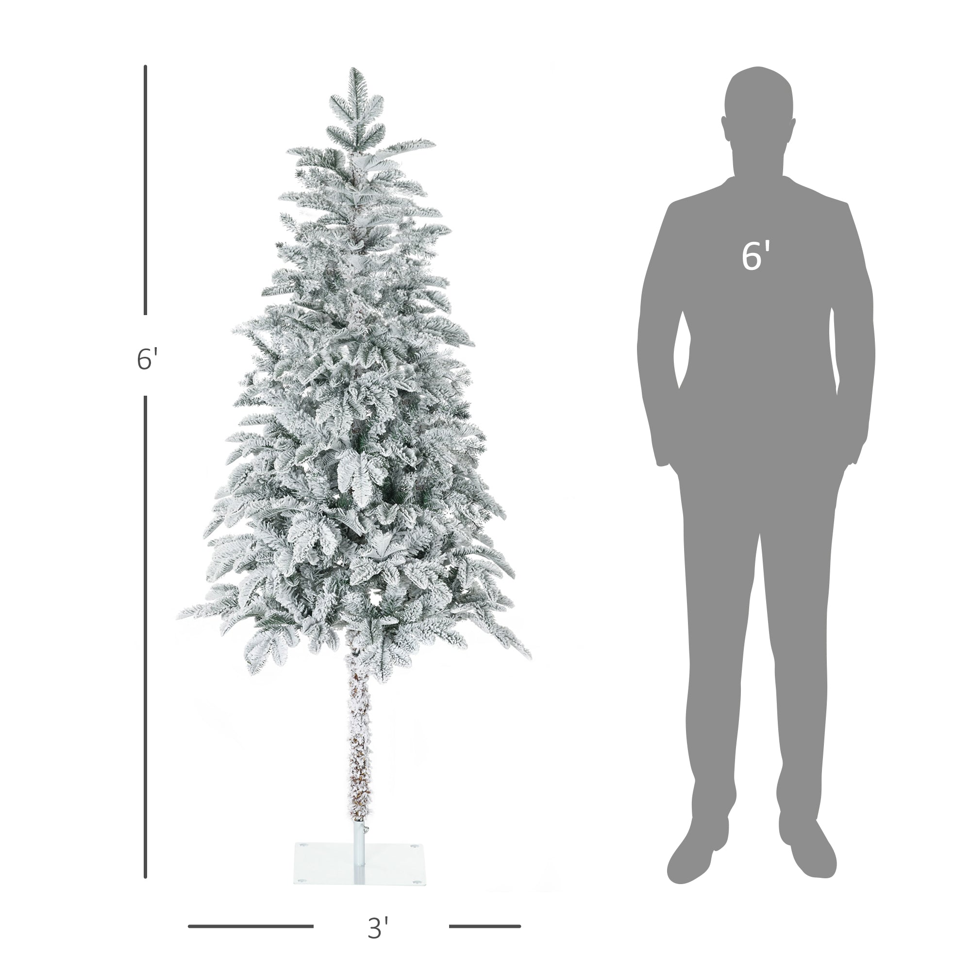 6' Artificial Flocked Christmas Trees, with Snow Frosted Branches, Auto Open, Steel Base