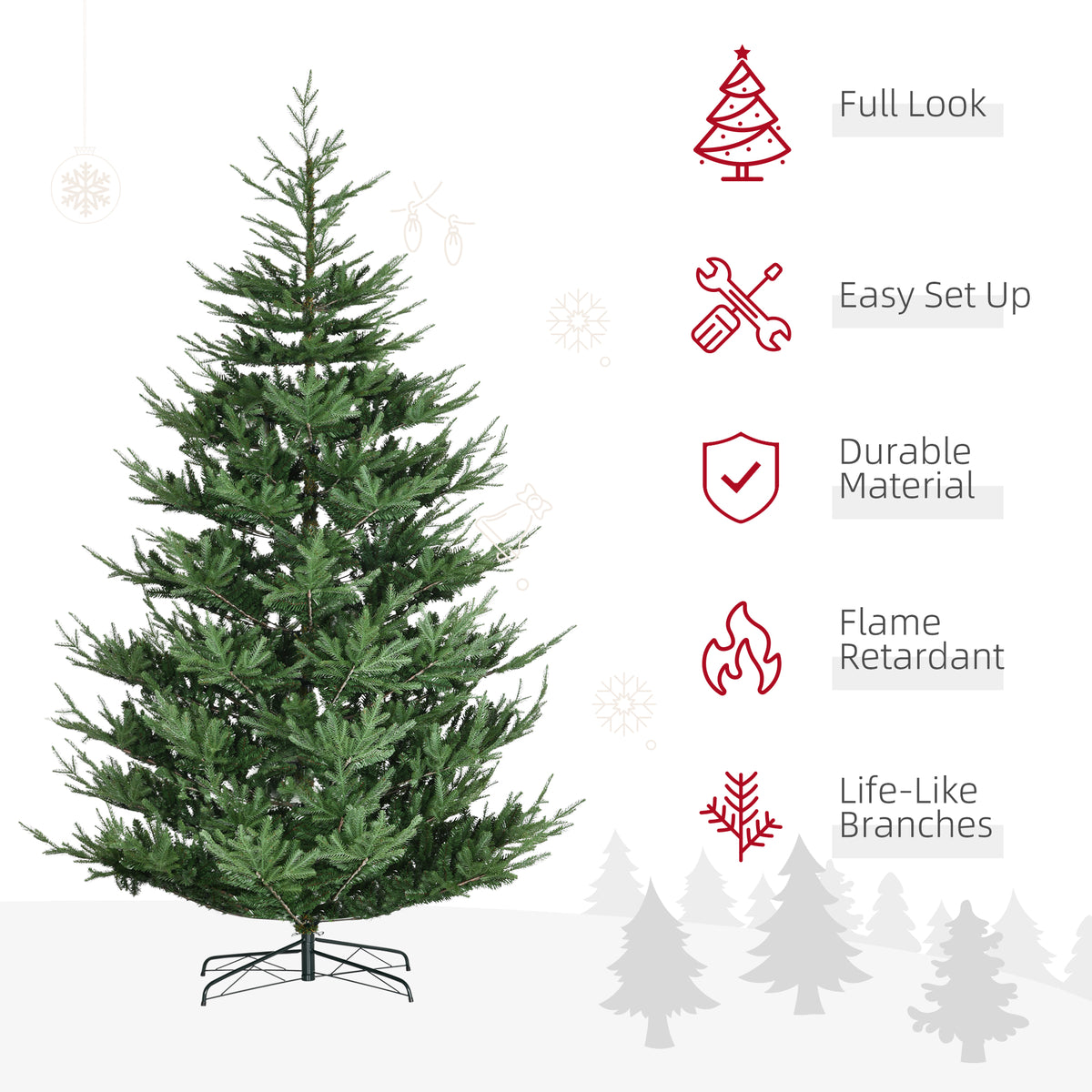 9 Foot Artificial Christmas Tree, Nordic Pine Hinged Xmas Tree with 1939 Realistic Branches, Wide Steel Base, Auto Open, Green