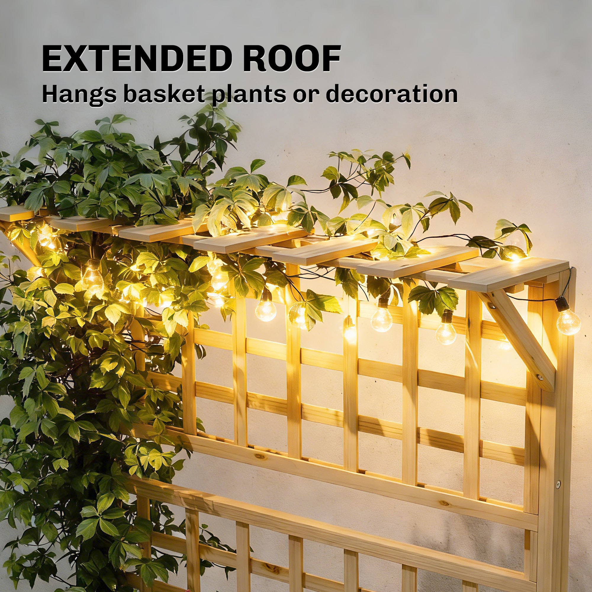 Wooden Raised Garden Bed with Trellis and Roof, Elevated Planter Box with 2 Shelves, Drainage Hole and Liner, Natural - Natural Wood - Image 5