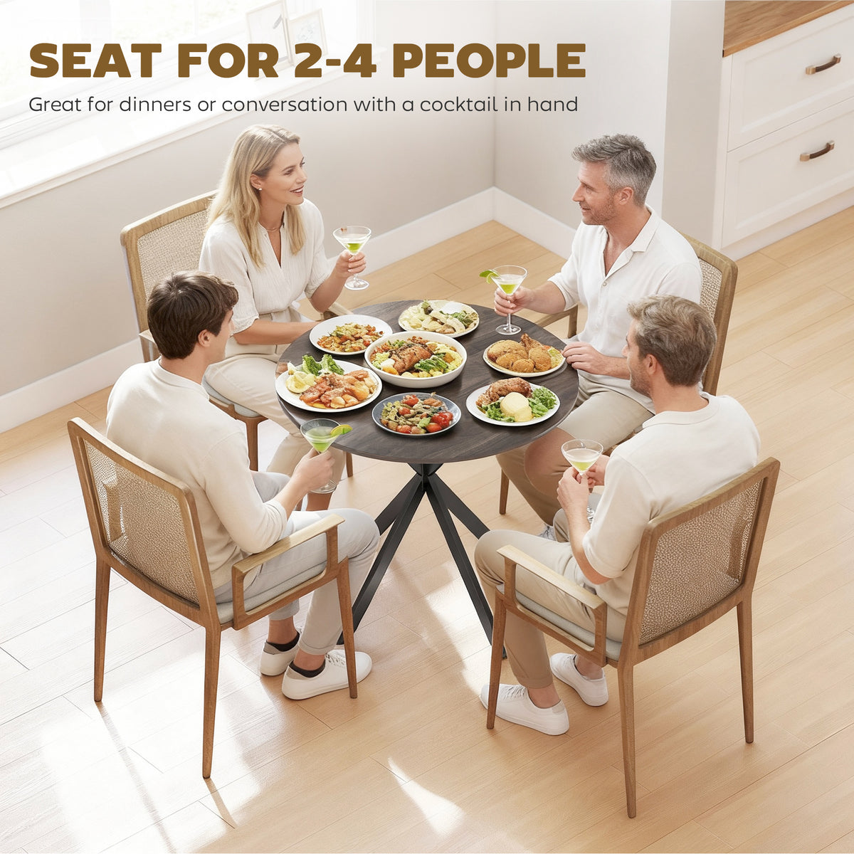 31.5" Small Round Dining Table for 2, Industrial Kitchen Table with Cross Steel Legs for Dining Room, Distressed Brown
