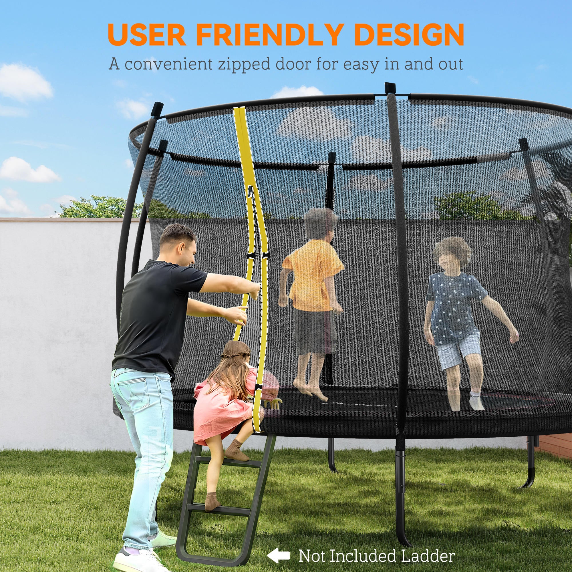 8ft Outdoor Trampoline with Net Enclosure, Curved Poles and Safety Pad, ASTM Approved, Black