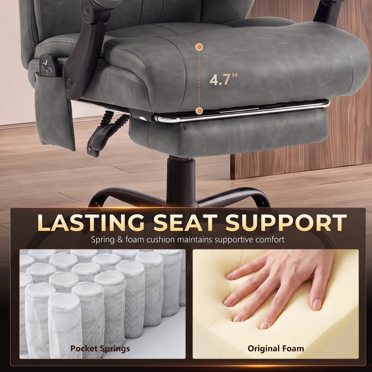 Massage Office Chair Vibration Computer Chair Heated Reclining PU Leather Footrest Height Adjustable Gray