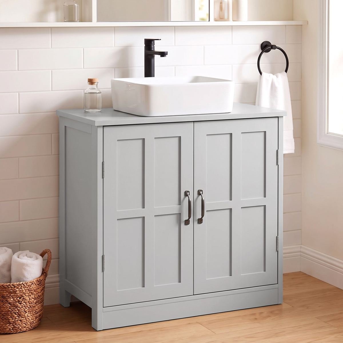 Bathroom Sink Cabinet, Pedestal Sink Cabinet with Adjustable Shelf, Gray