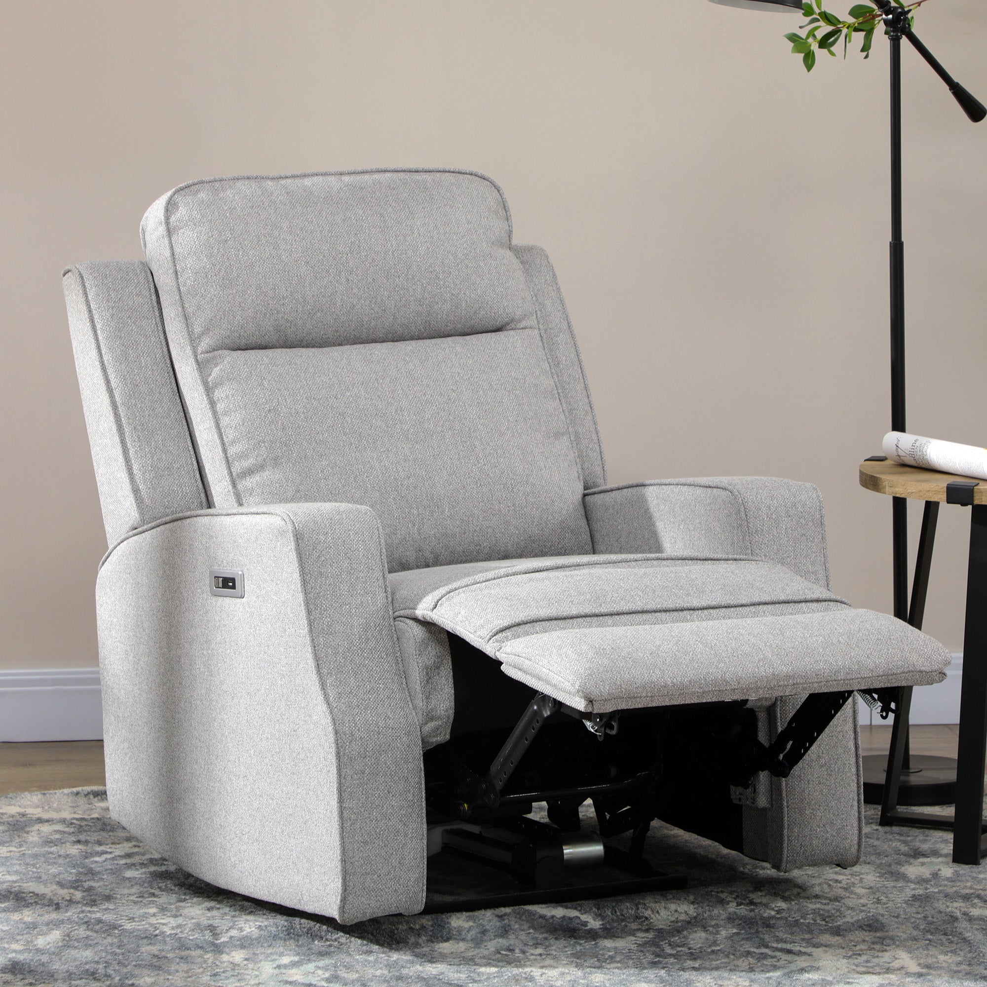 Electric Power Recliner, Wall Hugger Armchair with USB Charging Station, Sofa Recliner with Linen Upholstered Seat and Retractable Footrest, Gray