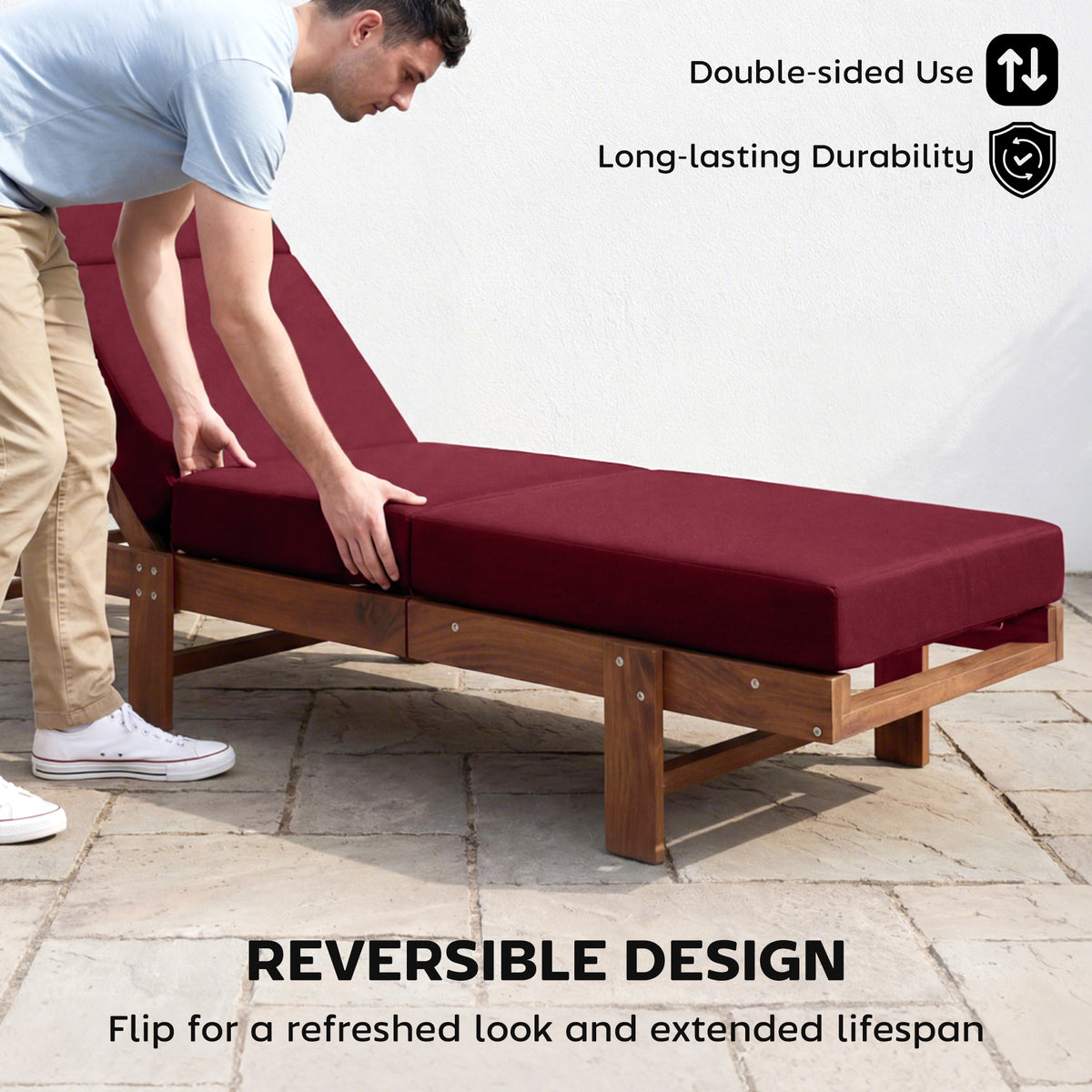 Chaise Lounge Cushion, 4" Thick Outdoor Lounge Chair Cushion with Ties for Patio, 21" x 72", Red