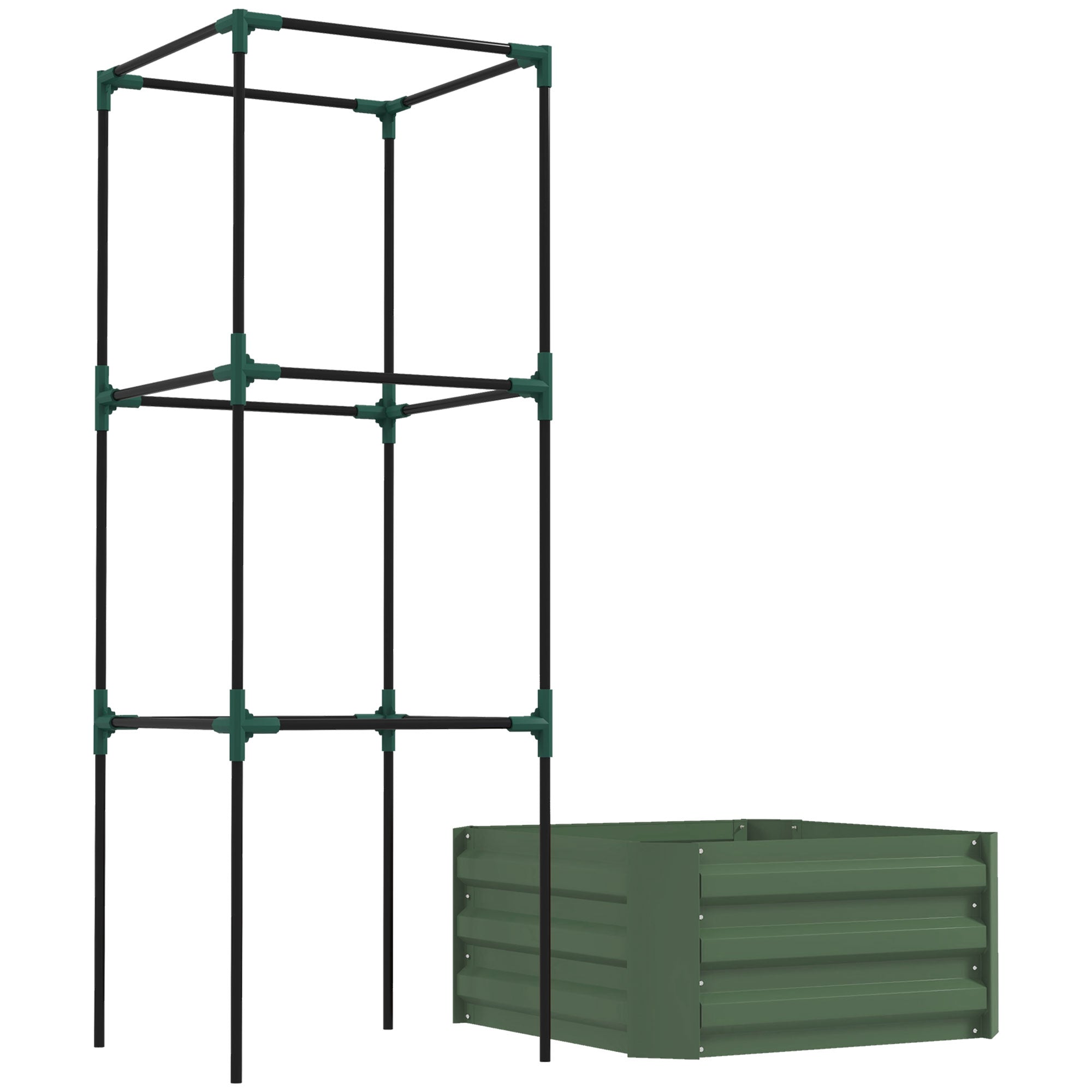 Galvanized Planter Box, 24" x 24" x 55" Raised Garden Bed with Tomato Cage for Climbing Vines, Green - Green - Image 8