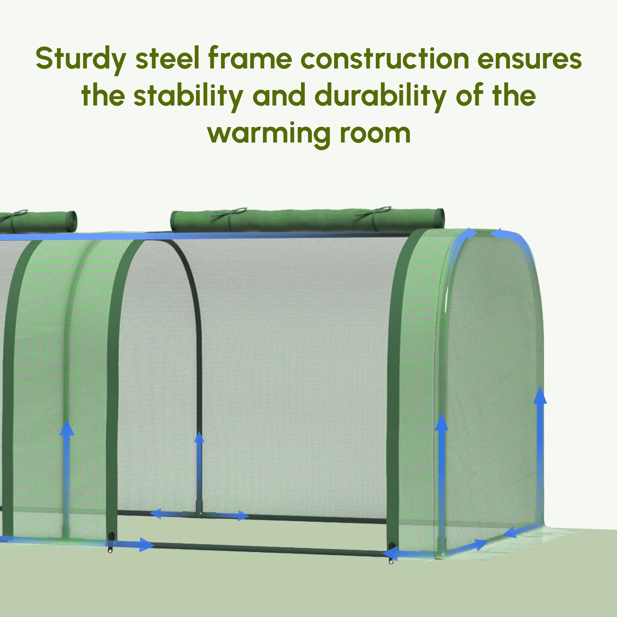 9.7' L x 3' W x 2.5' H Portable Tunneled Greenhouse with 3 Zippered Doors, Water/UV Fighting PE Cover - Green - Image 4